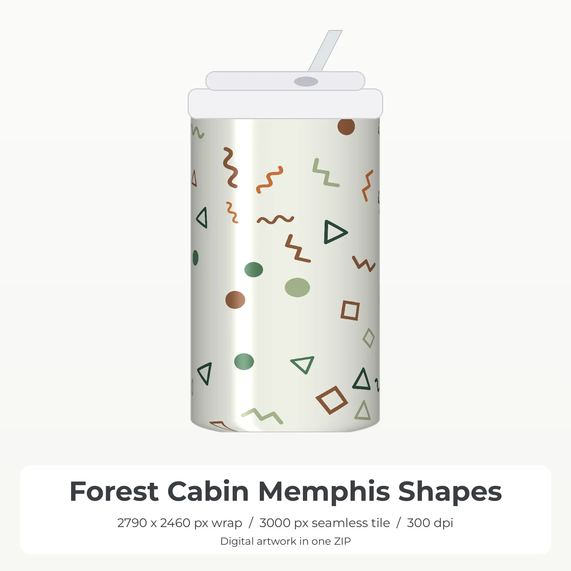 Forest Cabin Memphis Shapes Tumbler Wrap PNG, 20oz Sublimation preview