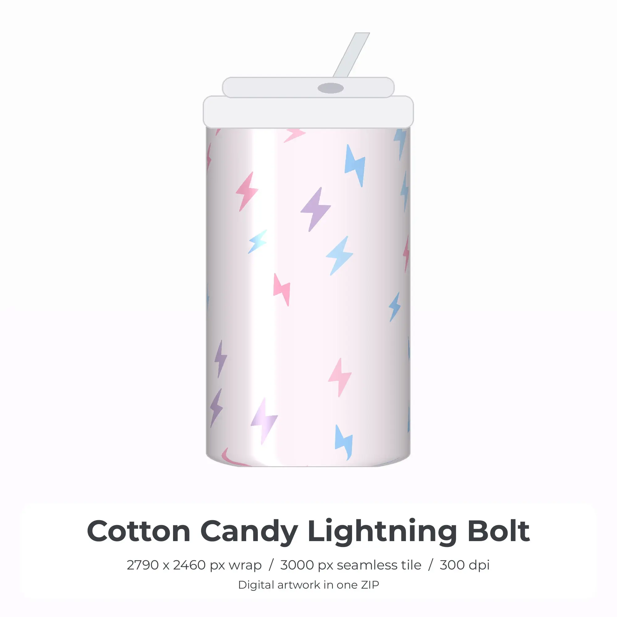 Cotton Candy Lightning Bolt Tumbler Wrap PNG, 20oz Sublimation preview
