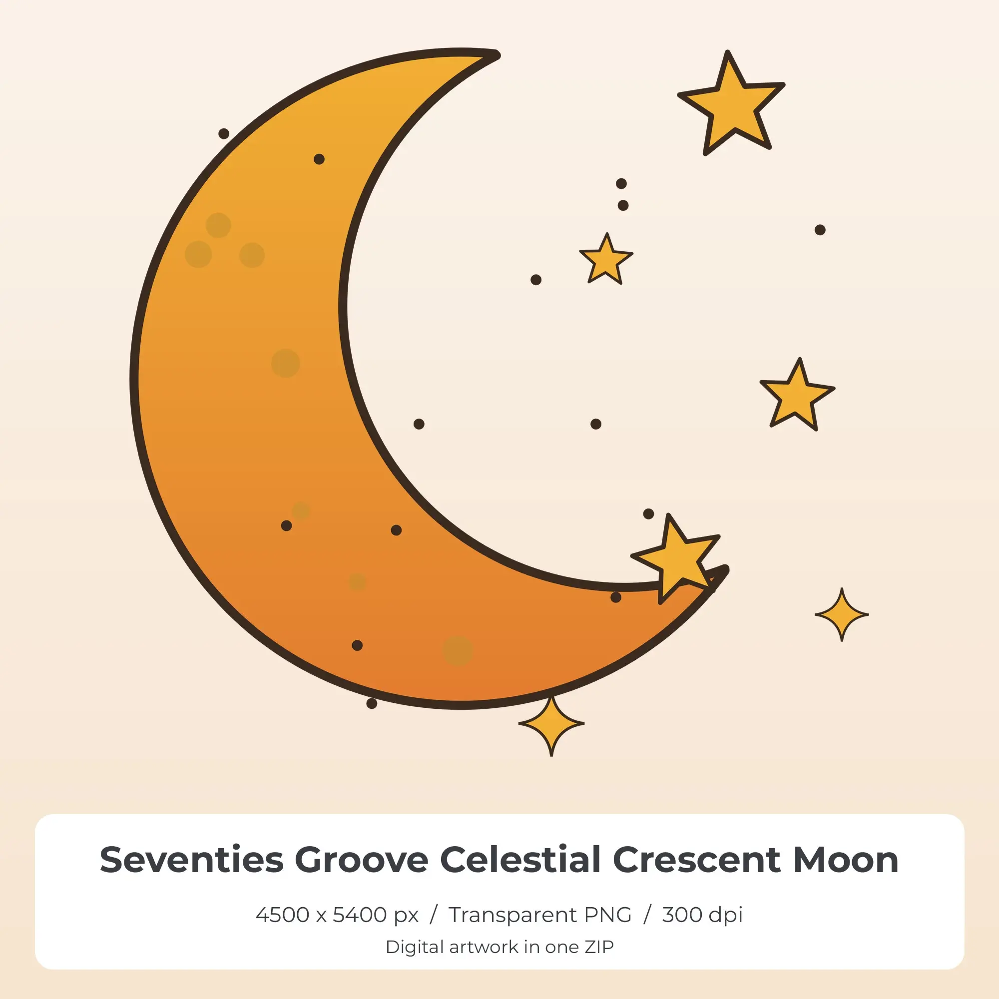 Seventies Groove Celestial Crescent Moon Sublimation PNG for Shirts preview