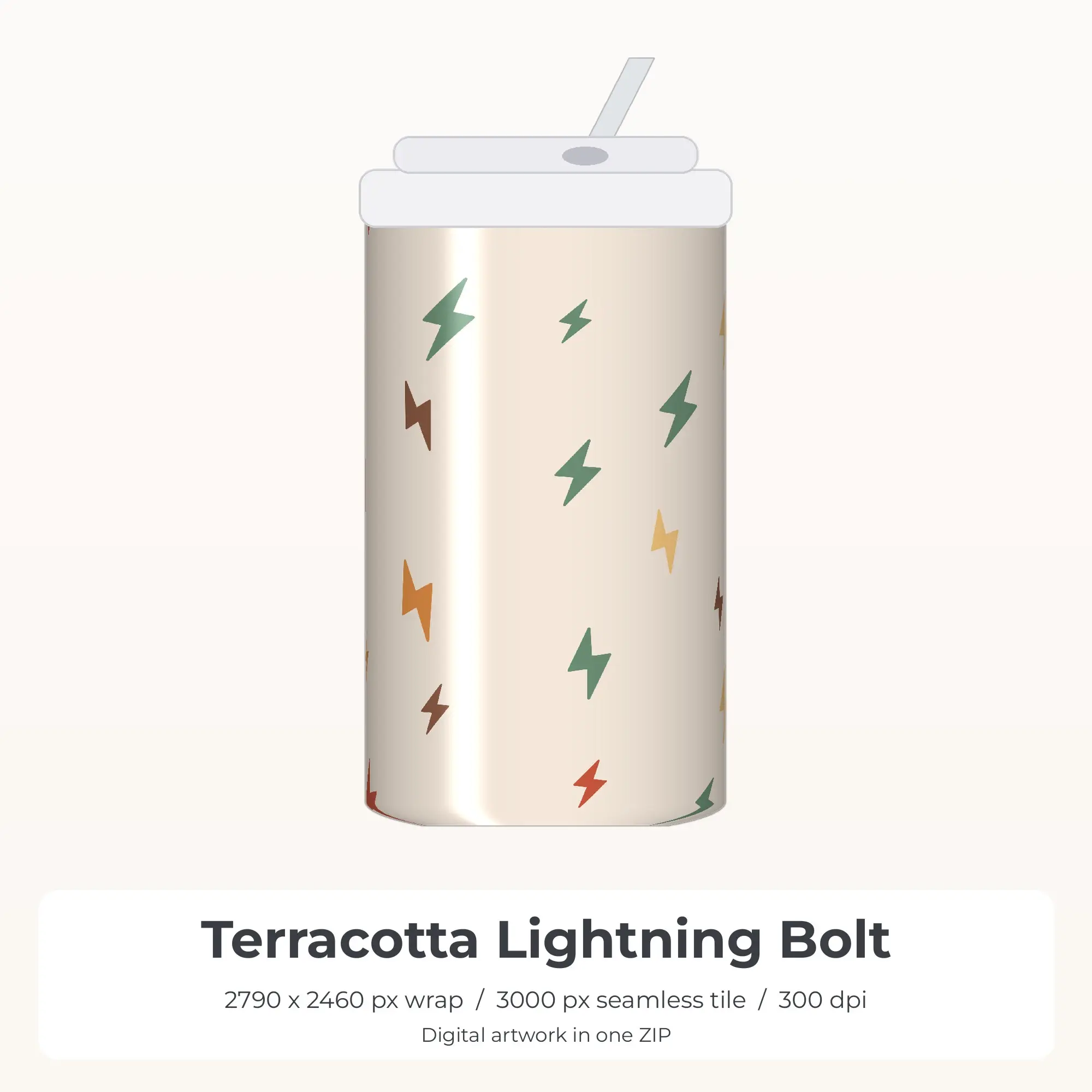 Terracotta Lightning Bolt Tumbler Wrap PNG, 20oz Sublimation preview