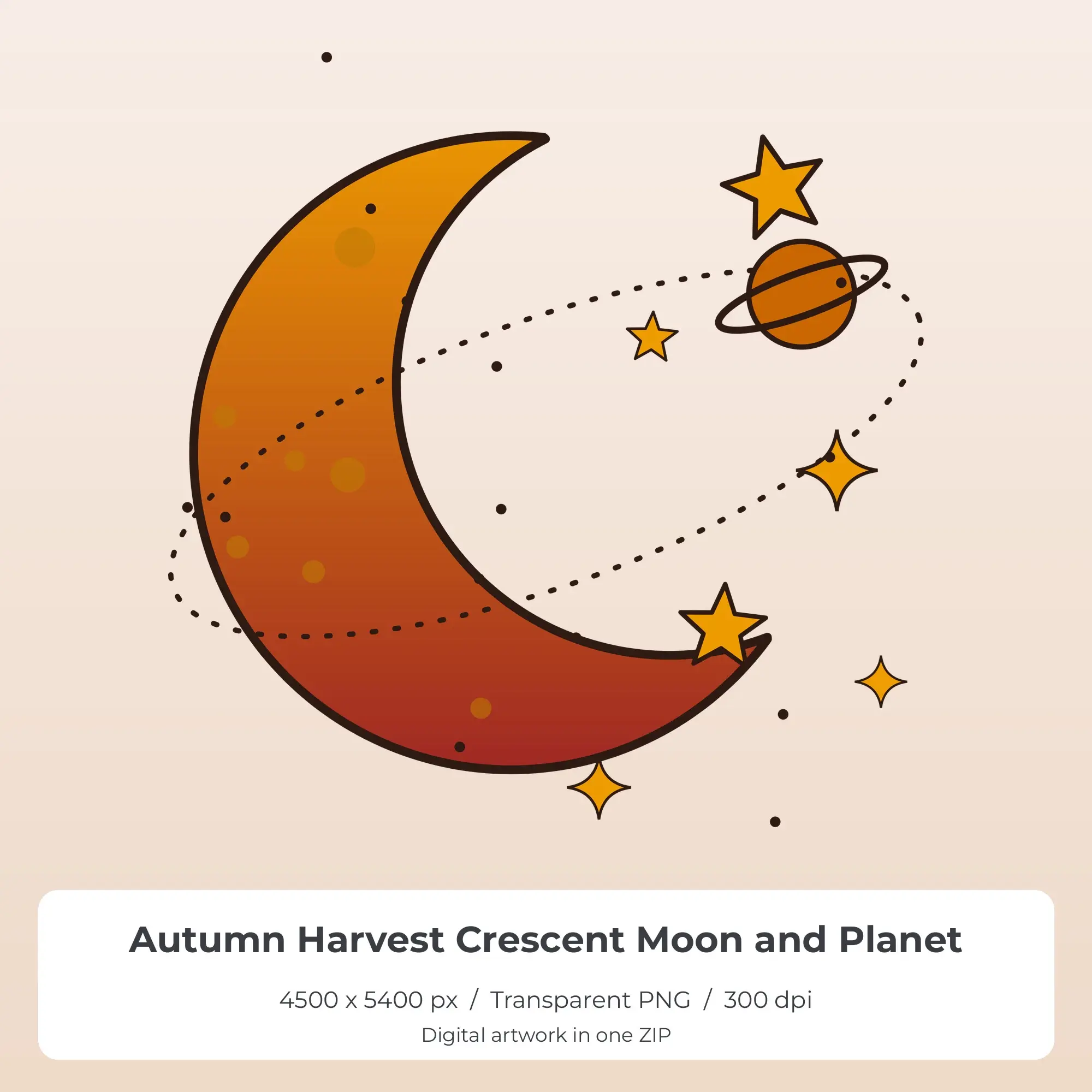 Autumn Harvest Crescent Moon and Planet Sublimation PNG for Shirts preview