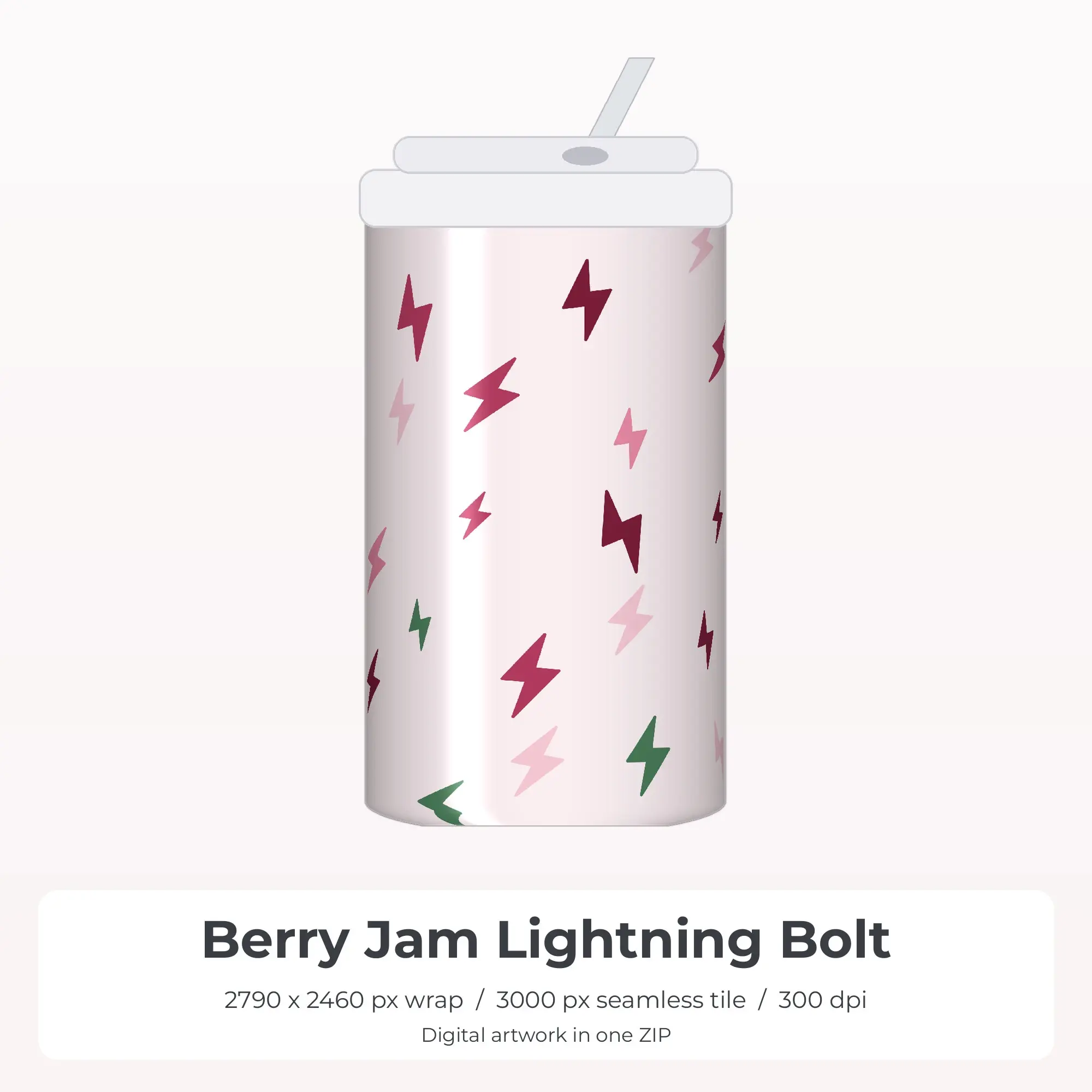 Berry Jam Lightning Bolt Tumbler Wrap PNG, 20oz Sublimation preview