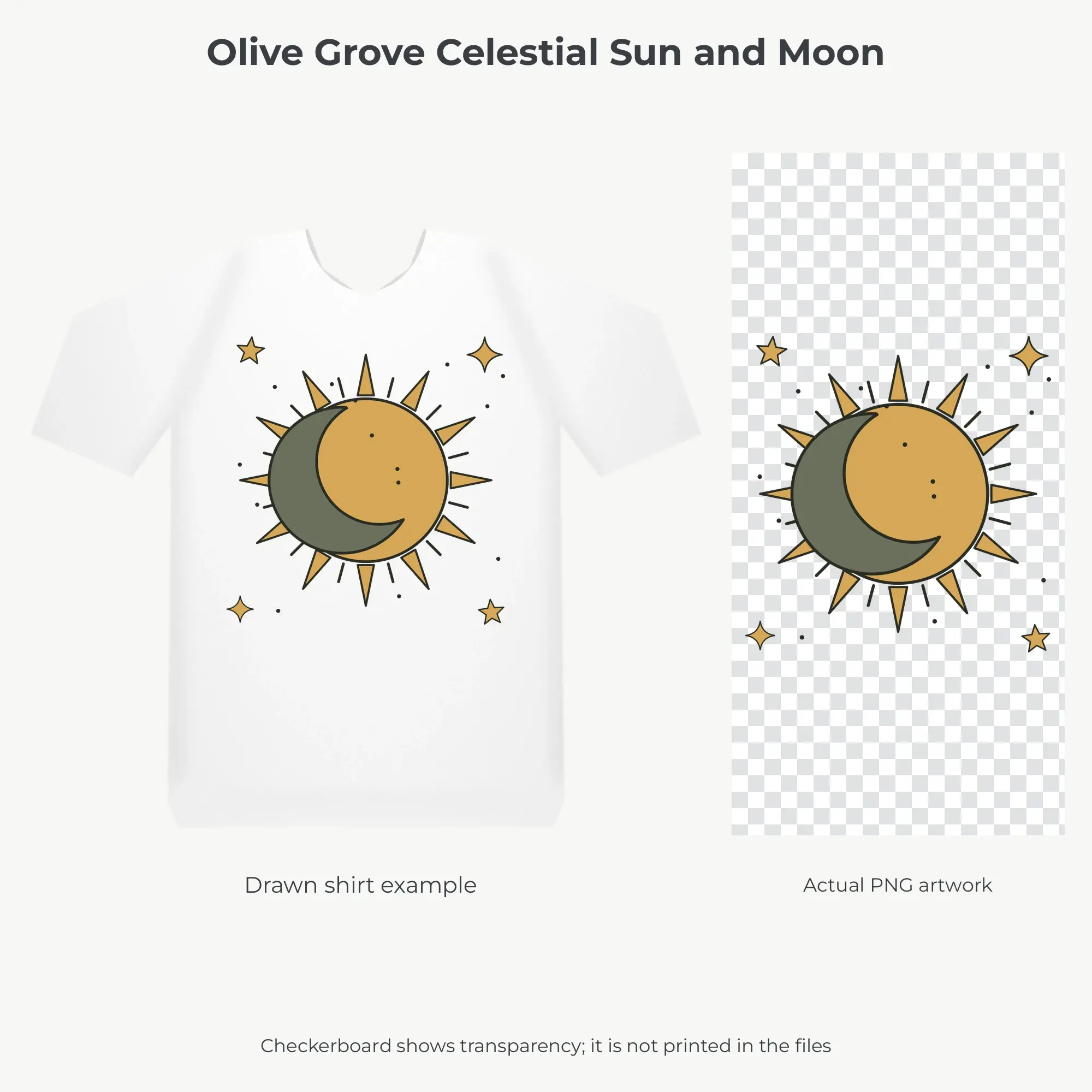 Olive Grove Celestial Sun and Moon Sublimation PNG for Shirts, preview 2 of 2