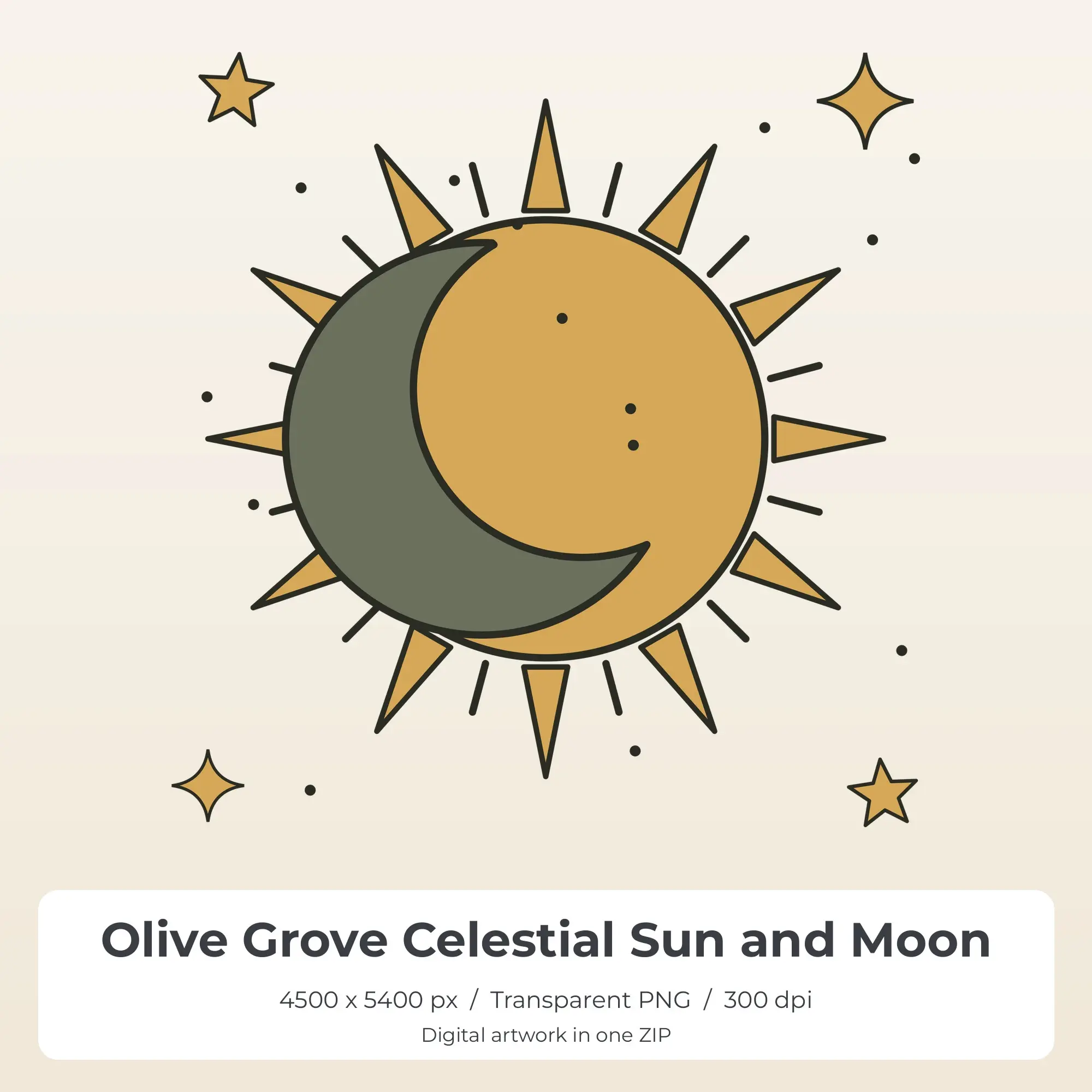 Olive Grove Celestial Sun and Moon Sublimation PNG for Shirts preview
