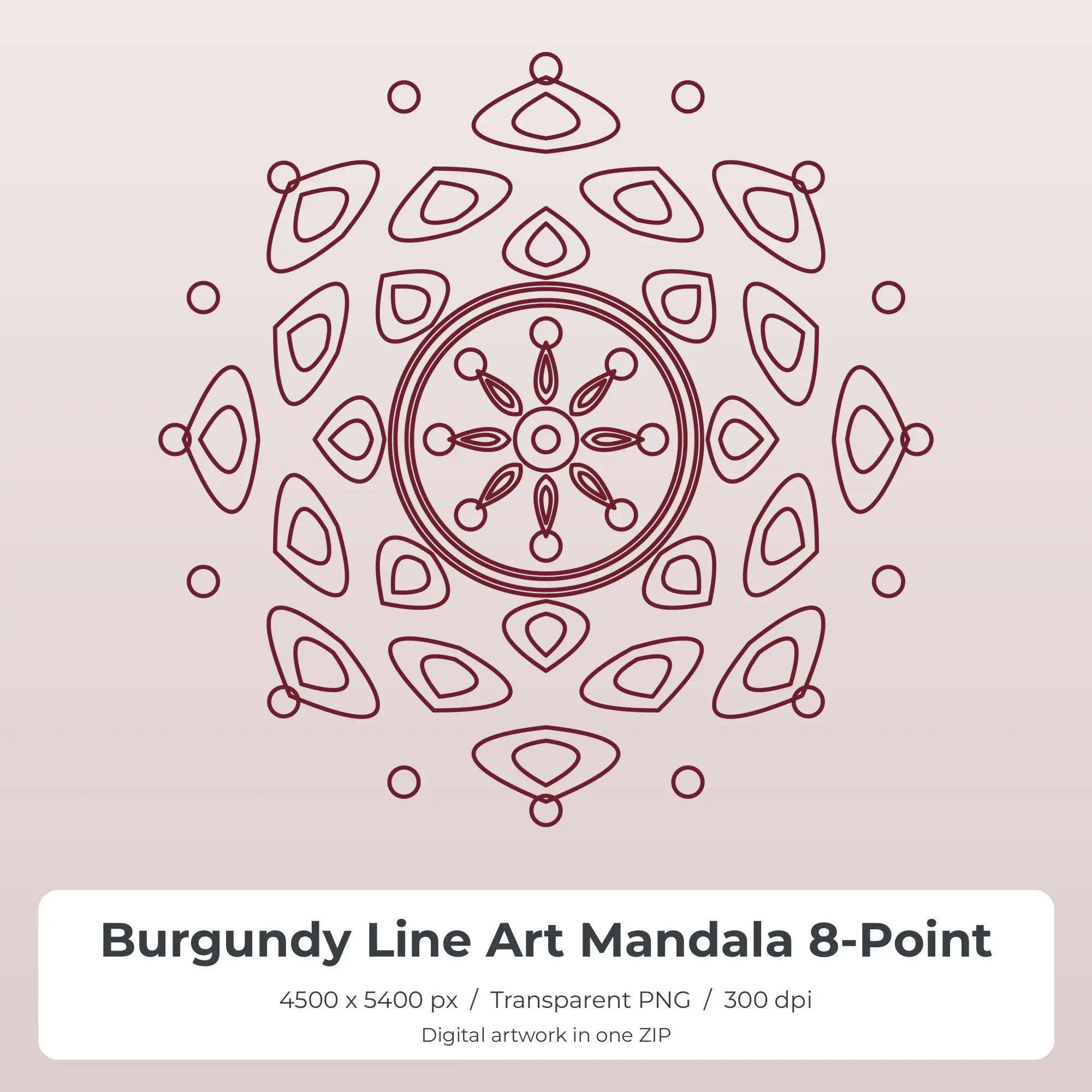 Burgundy Line Art Mandala 8-Point Sublimation PNG for Shirts preview