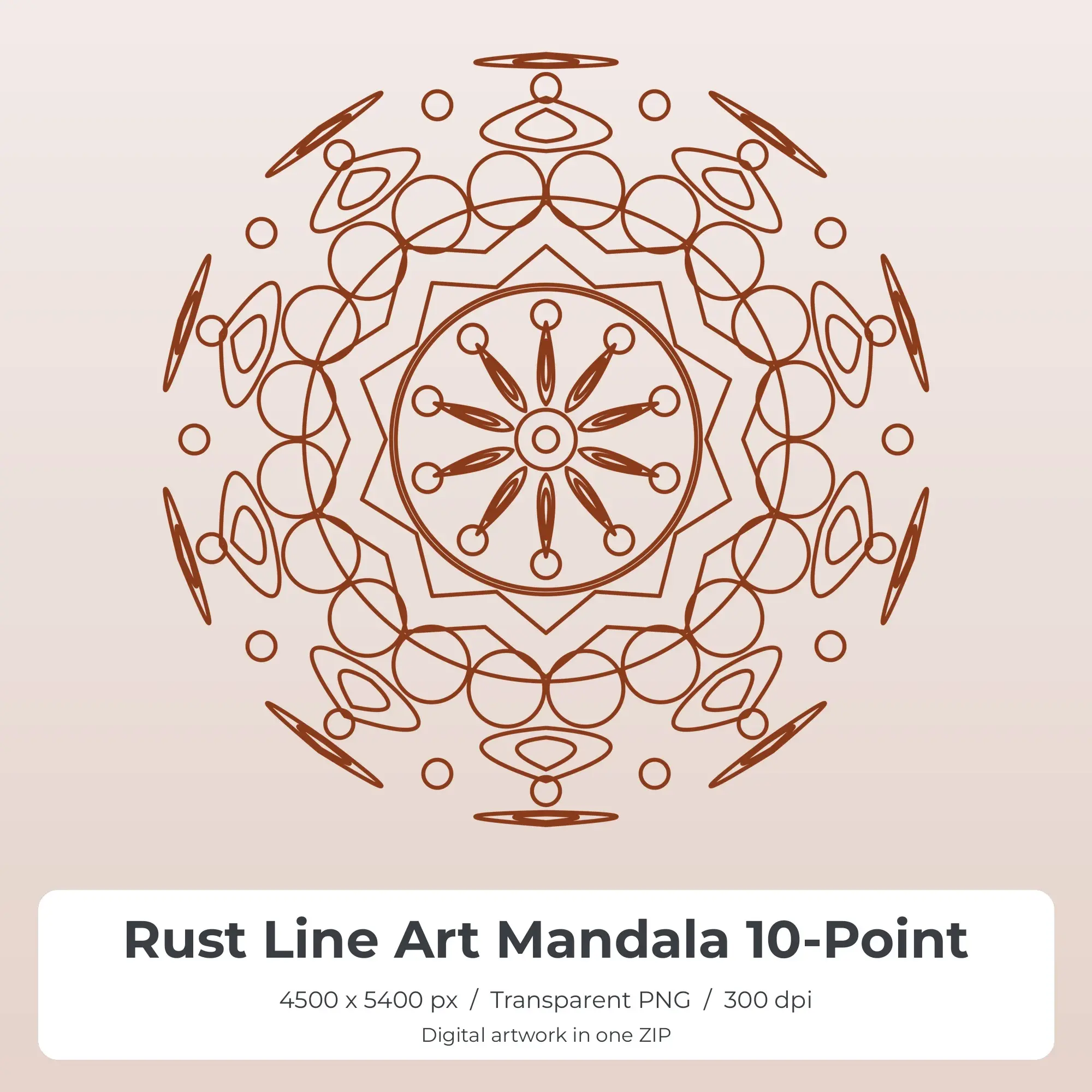 Rust Line Art Mandala 10-Point Sublimation PNG for Shirts preview