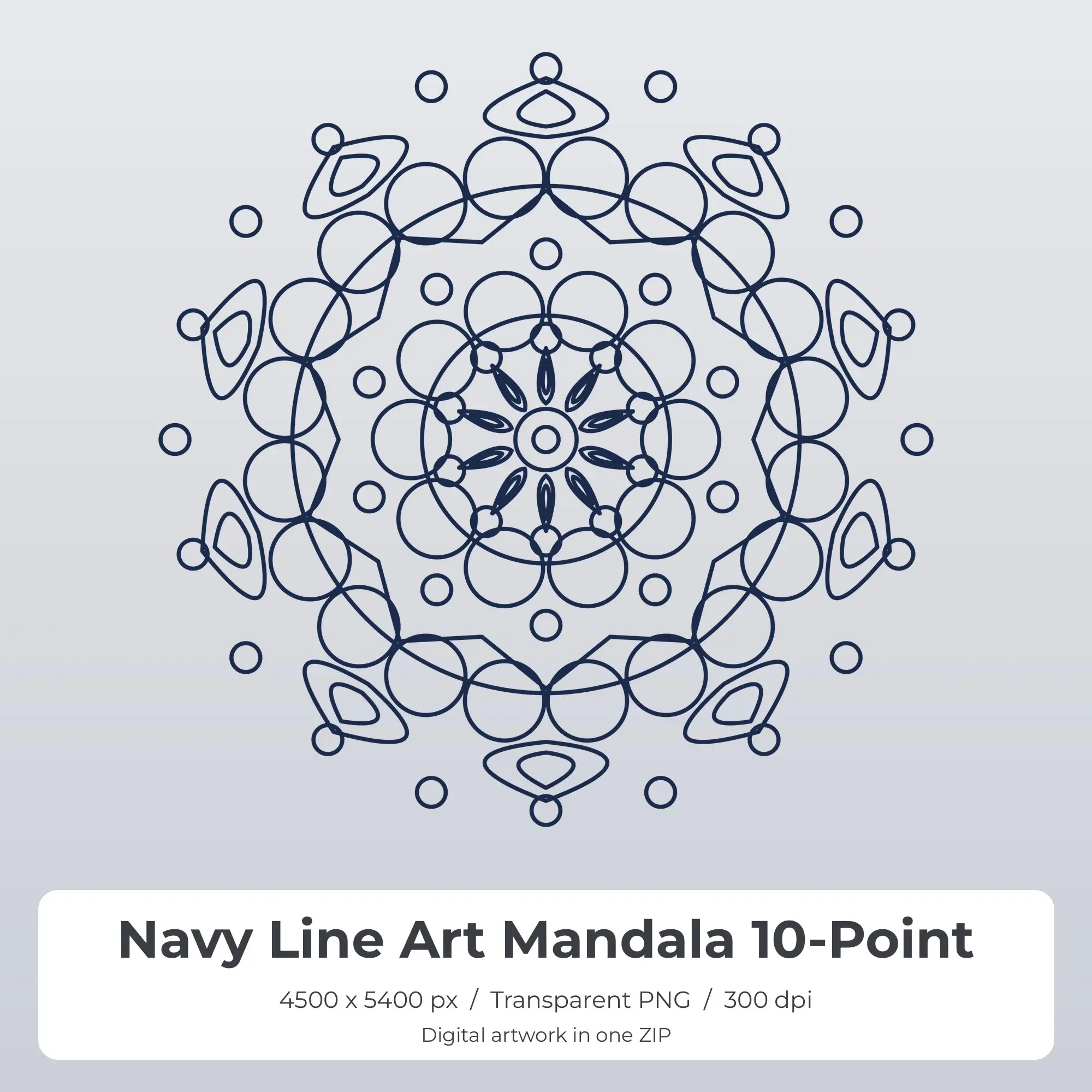 Navy Line Art Mandala 10-Point Sublimation PNG for Shirts preview