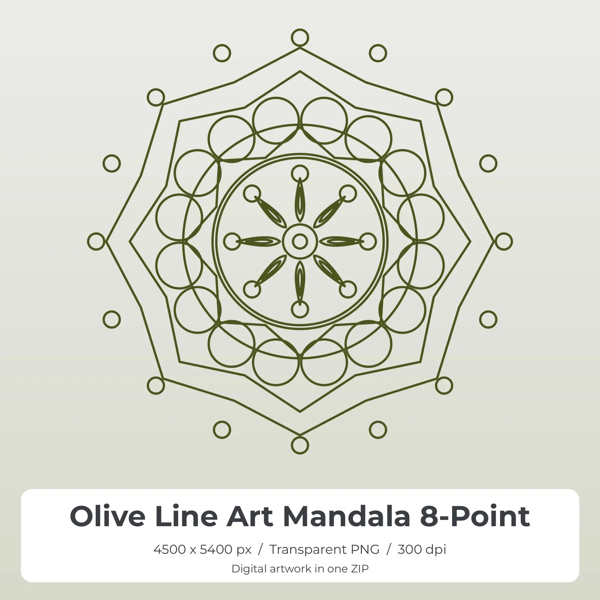 Olive Line Art Mandala 8-Point Sublimation PNG for Shirts preview