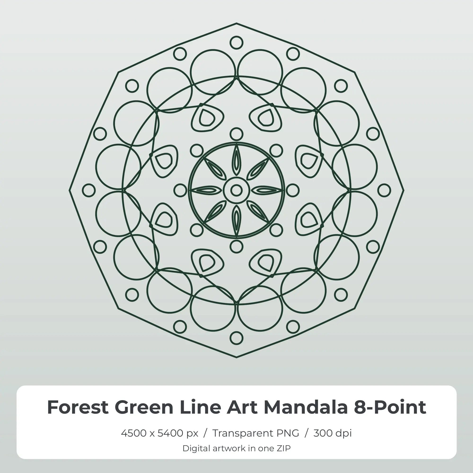 Forest Green Line Art Mandala 8-Point Sublimation PNG for Shirts preview