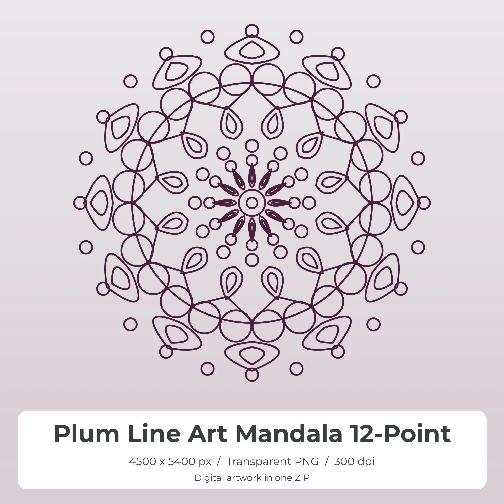Plum Line Art Mandala 12-Point Sublimation PNG for Shirts preview