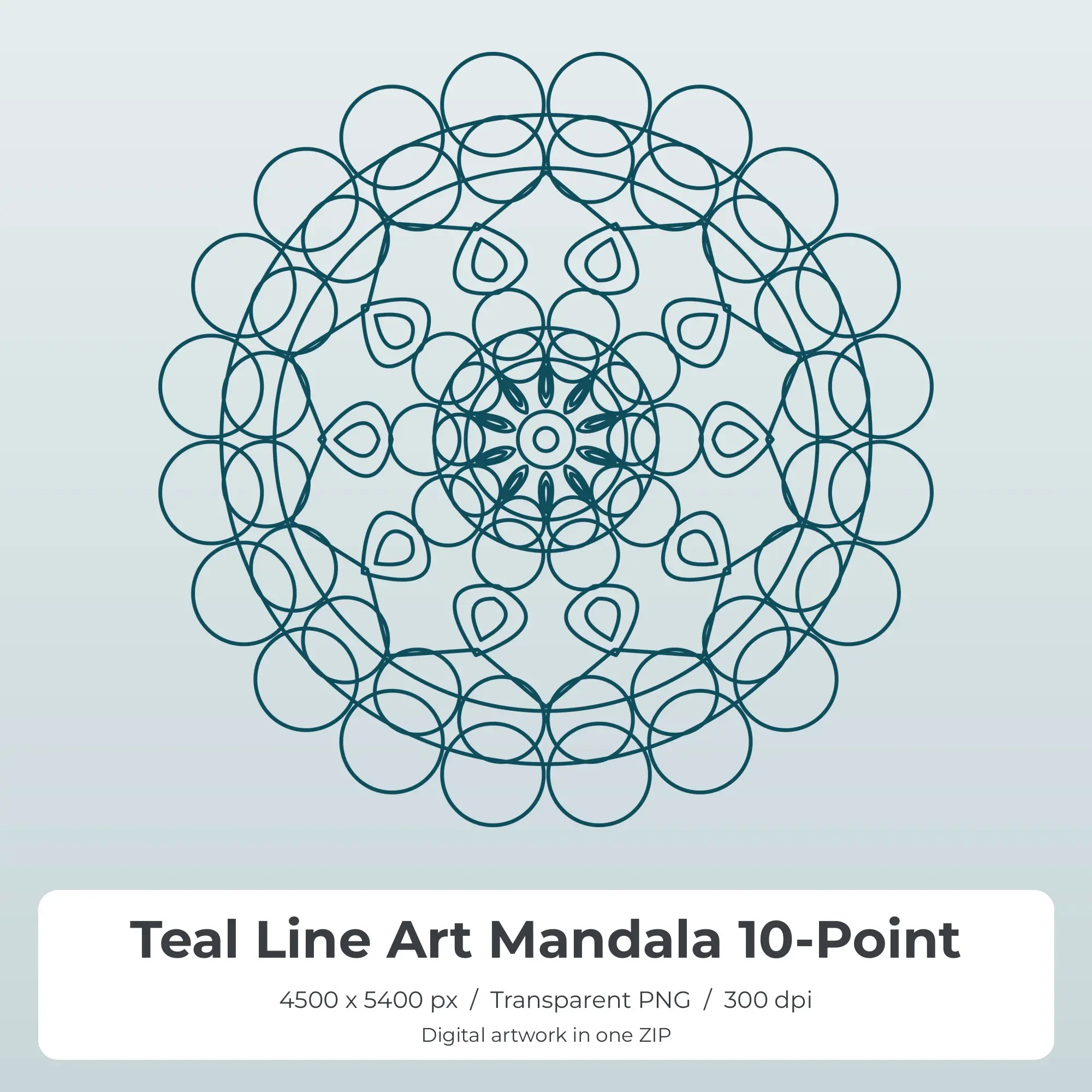 Teal Line Art Mandala 10-Point Sublimation PNG for Shirts preview