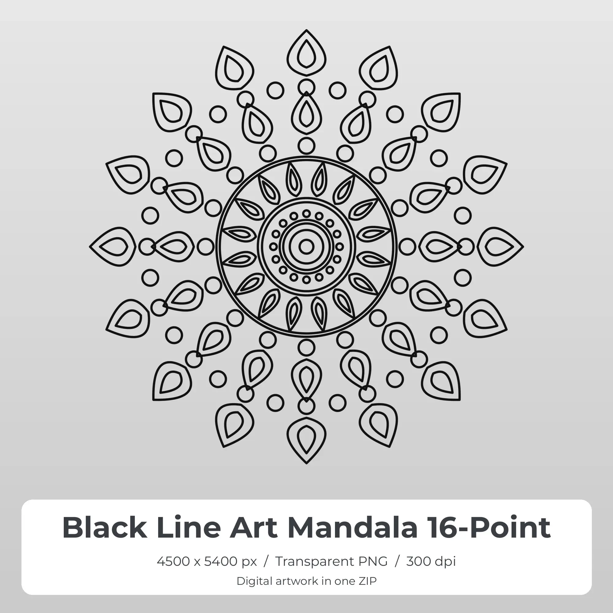 Black Line Art Mandala 16-Point Sublimation PNG for Shirts preview