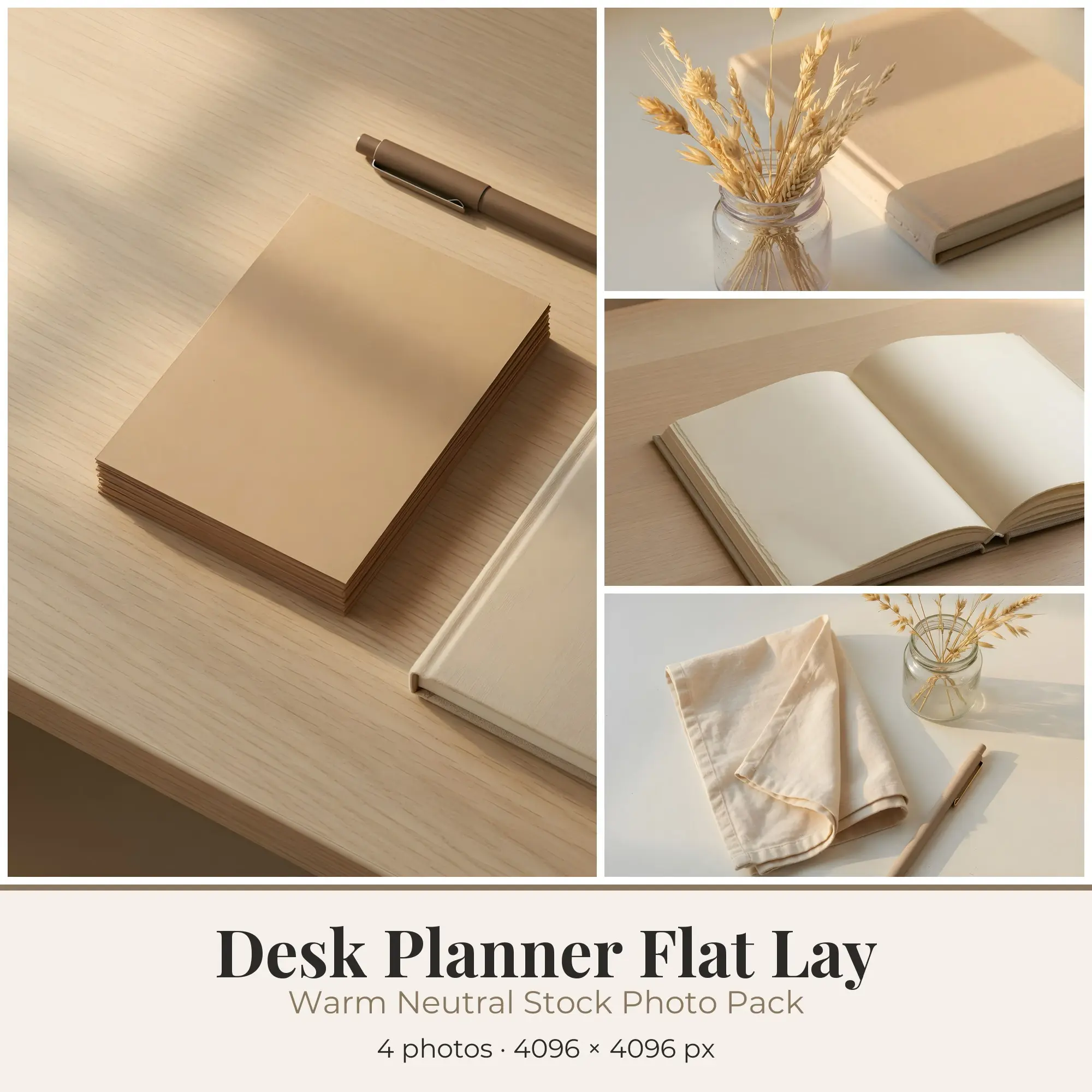 Stock Photos: Warm Neutral Desk Planner Flat Lay, 4 JPGs preview