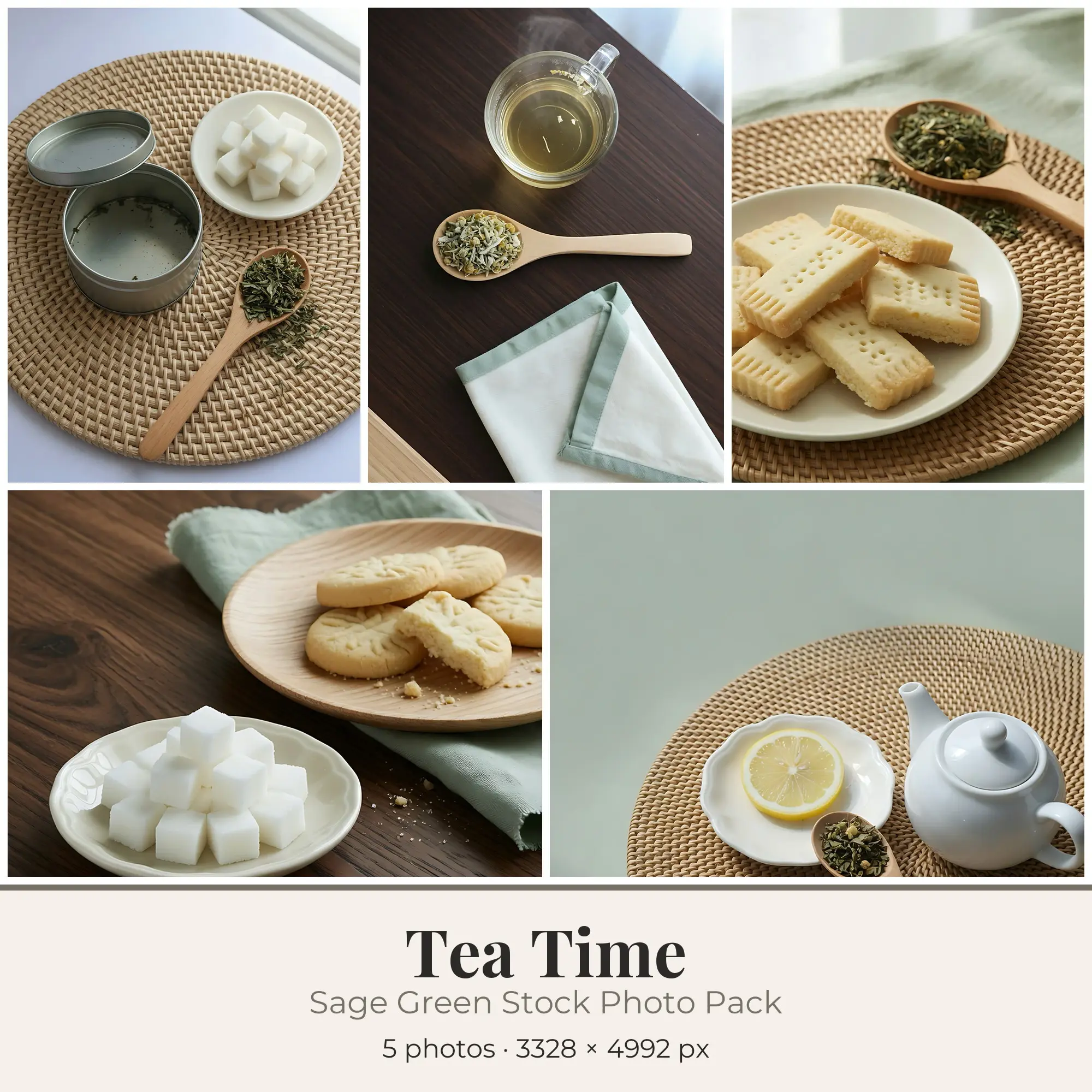 Stock Photos: Sage Green Tea Time, 5 JPGs preview