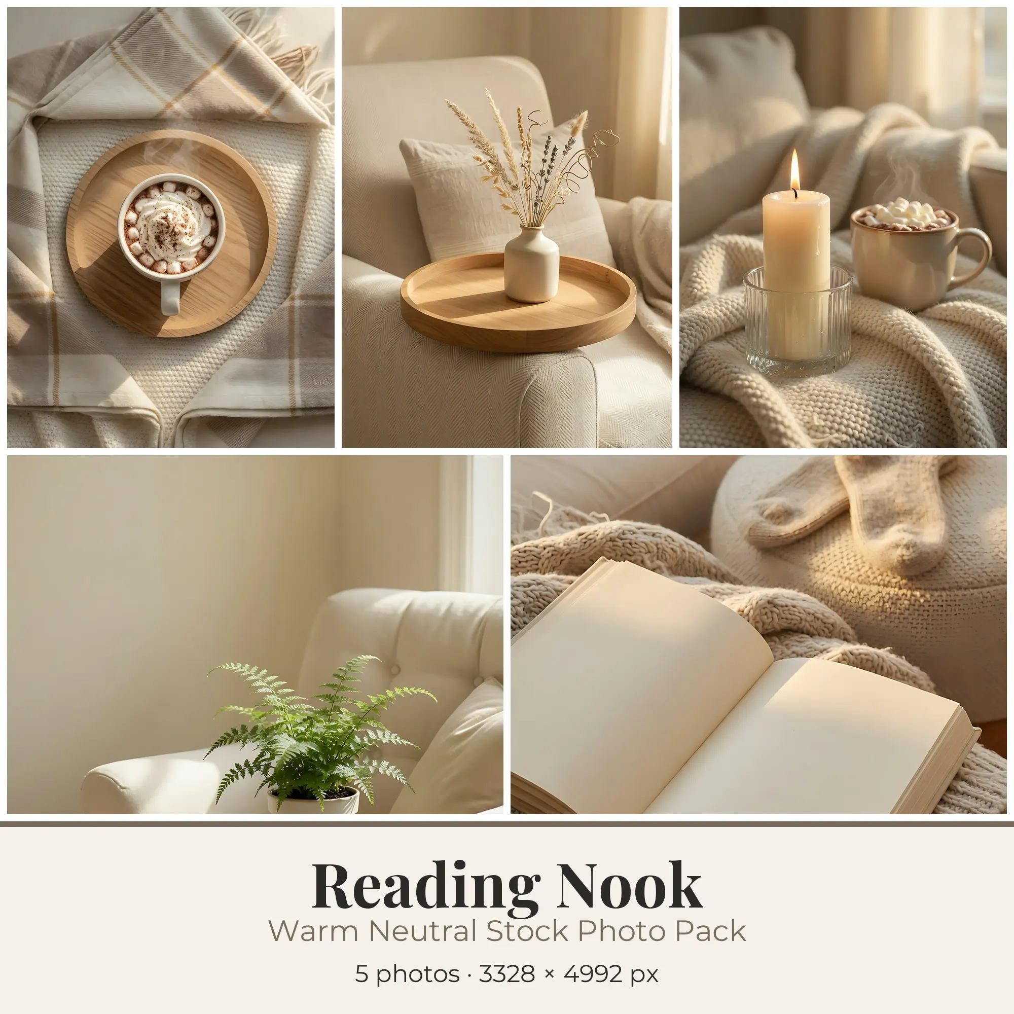 Stock Photos: Warm Neutral Reading Nook, 5 JPGs preview