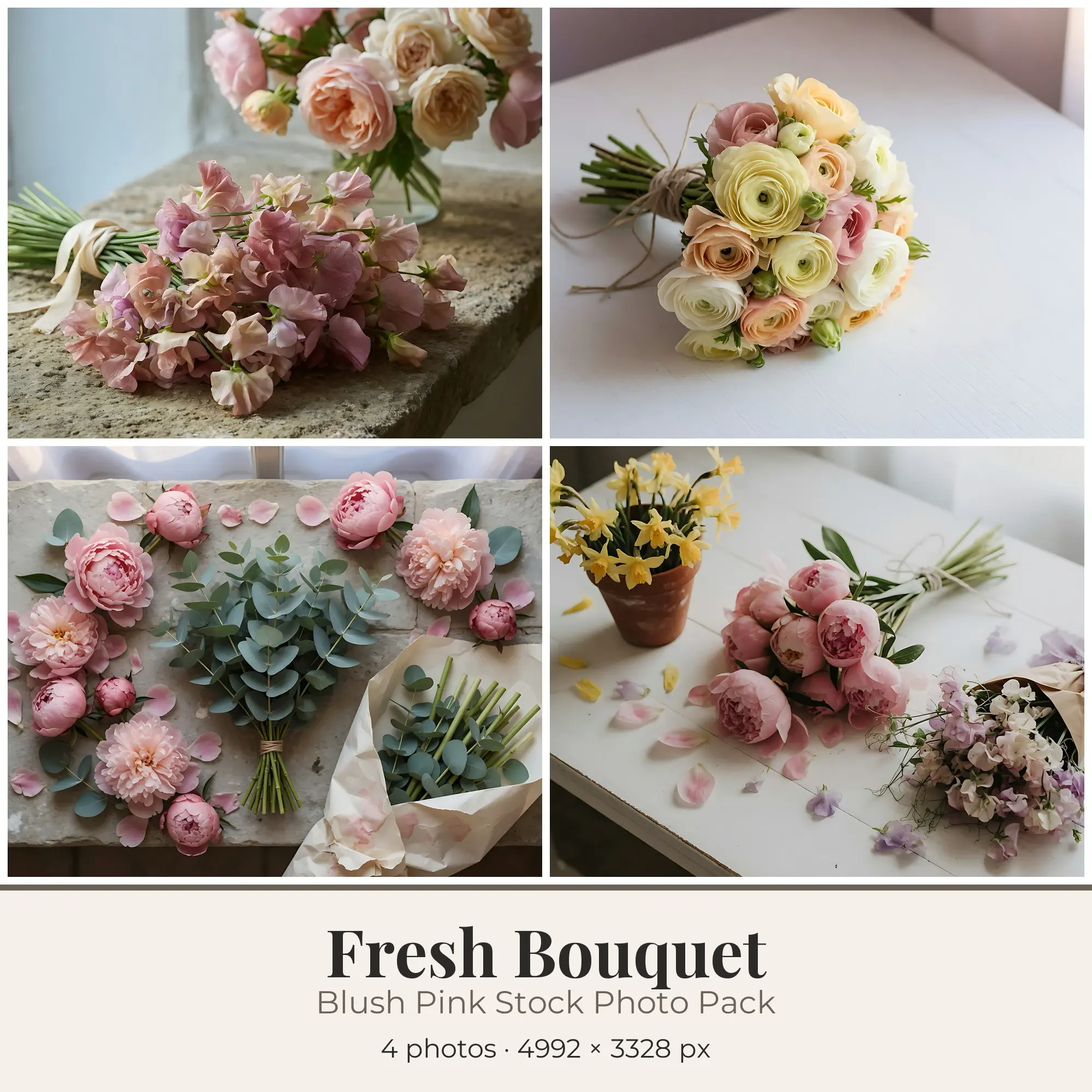 Stock Photos: Blush Pink Fresh Bouquet, 4 JPGs preview