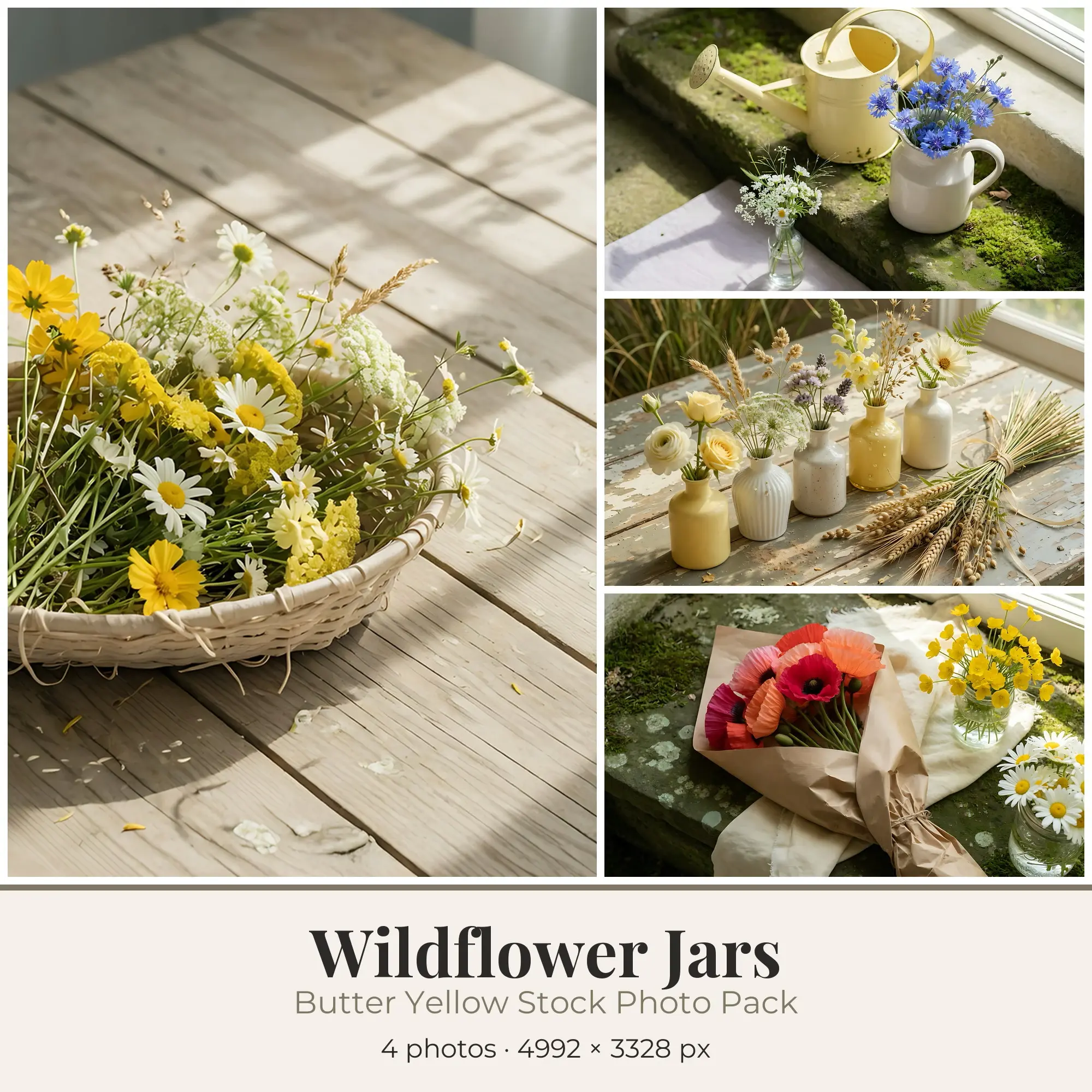 Stock Photos: Butter Yellow Wildflower Jars, 4 JPGs preview