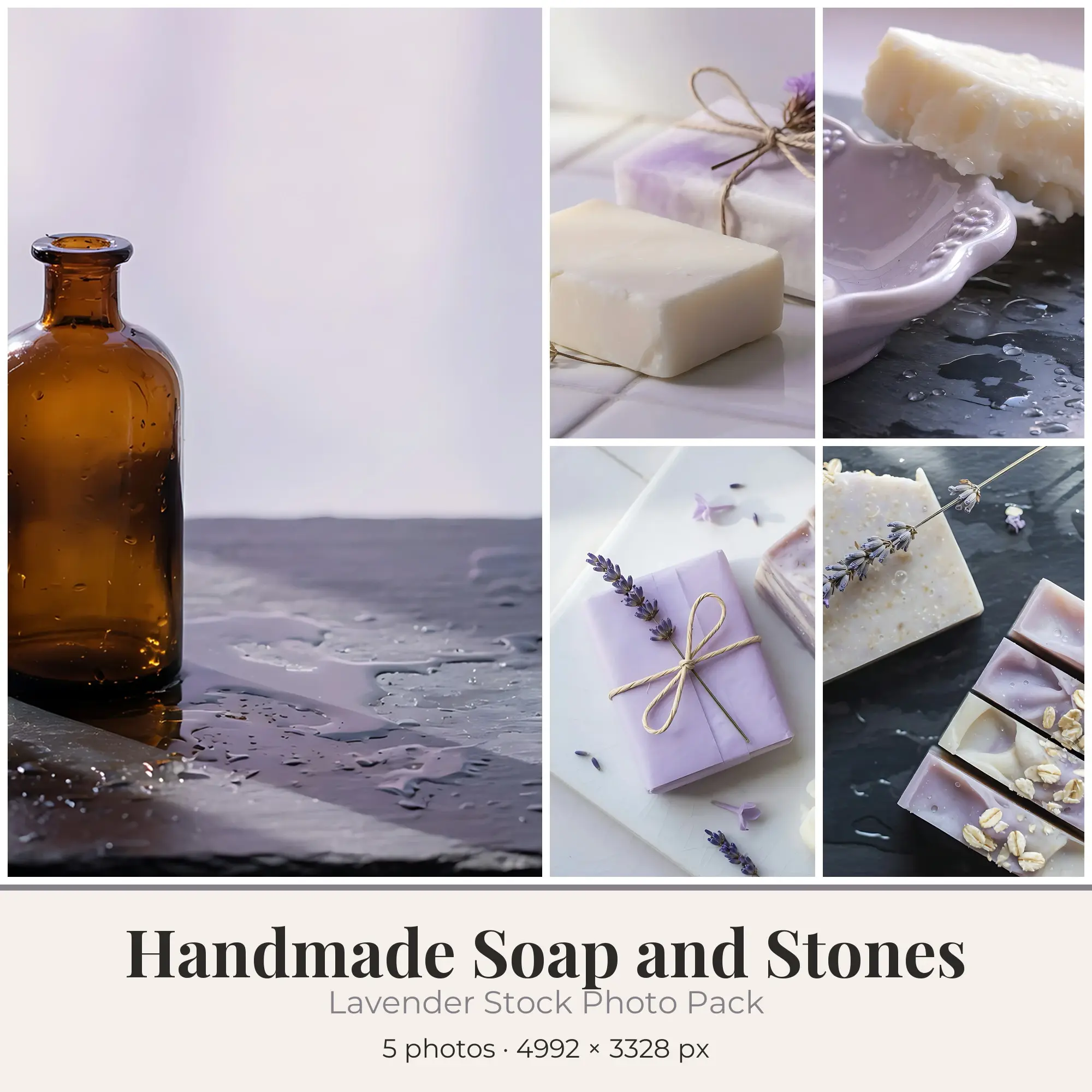 Stock Photos: Lavender Handmade Soap and Stones, 5 JPGs preview