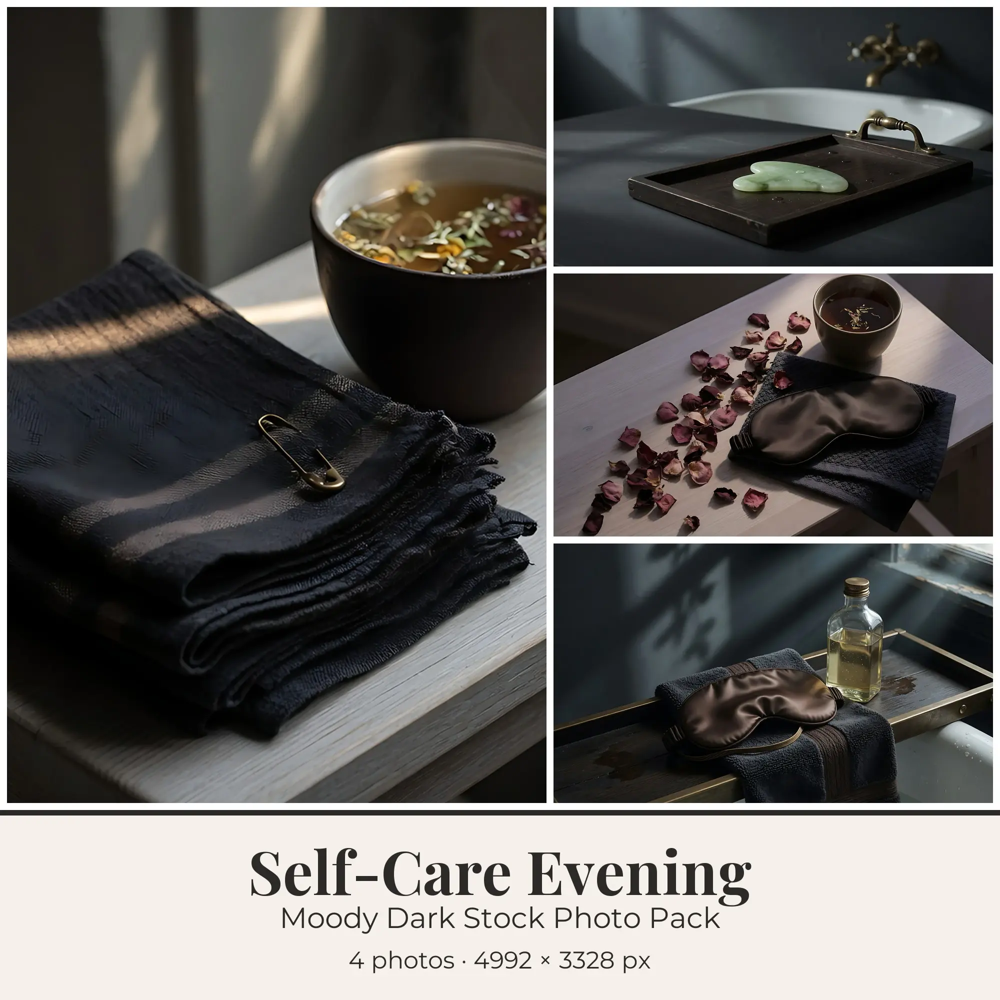 Stock Photos: Moody Dark Self-Care Evening, 4 JPGs preview
