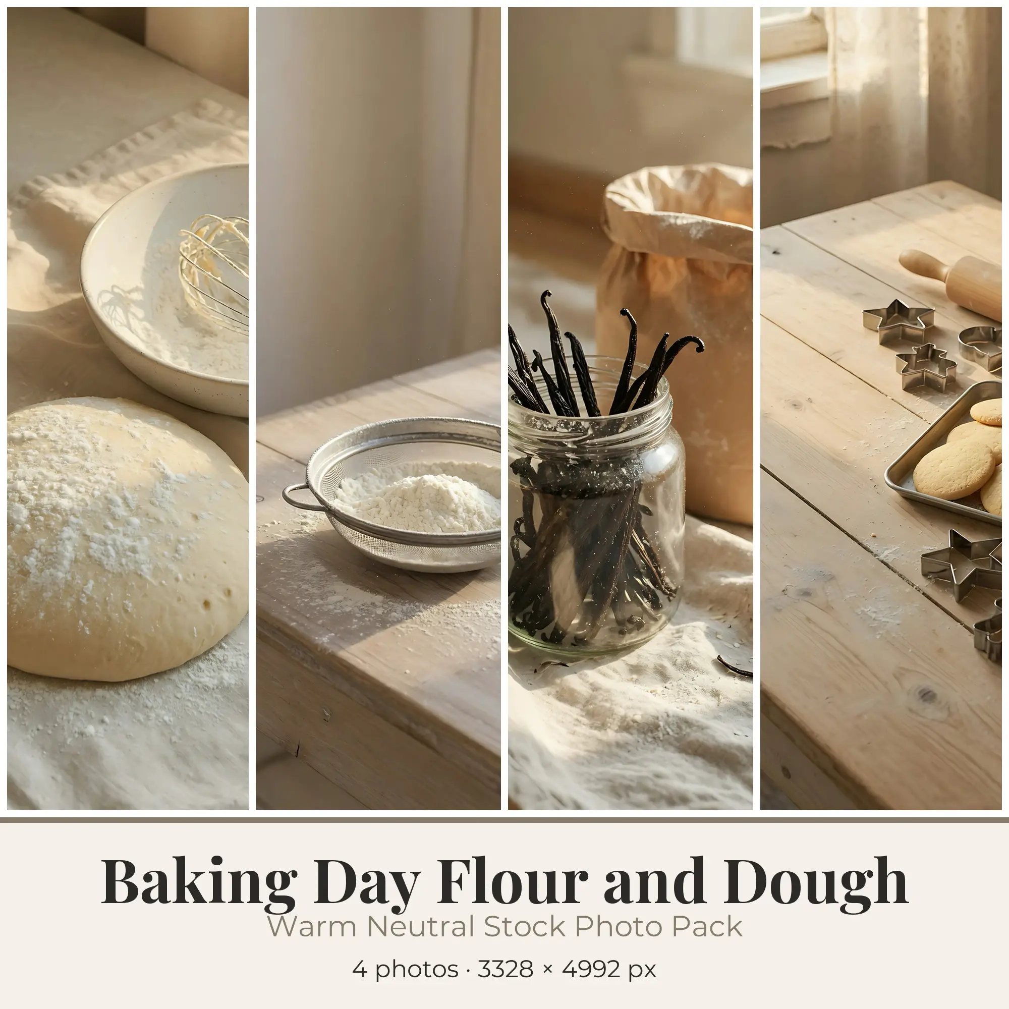 Stock Photos: Warm Neutral Baking Day Flour and Dough, 4 JPGs preview