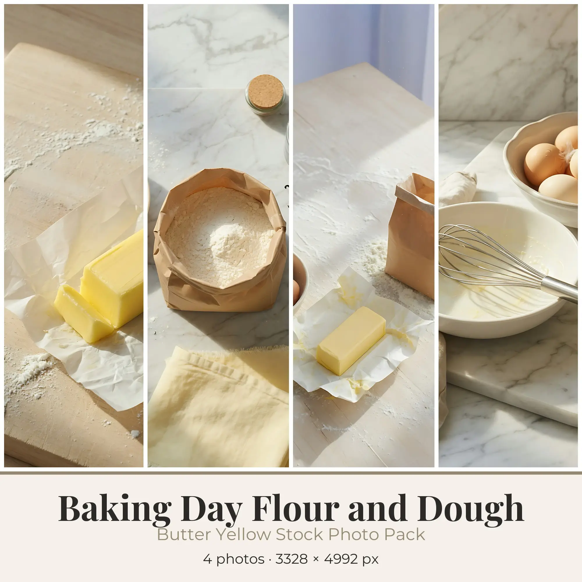 Stock Photos: Butter Yellow Baking Day Flour and Dough, 4 JPGs preview