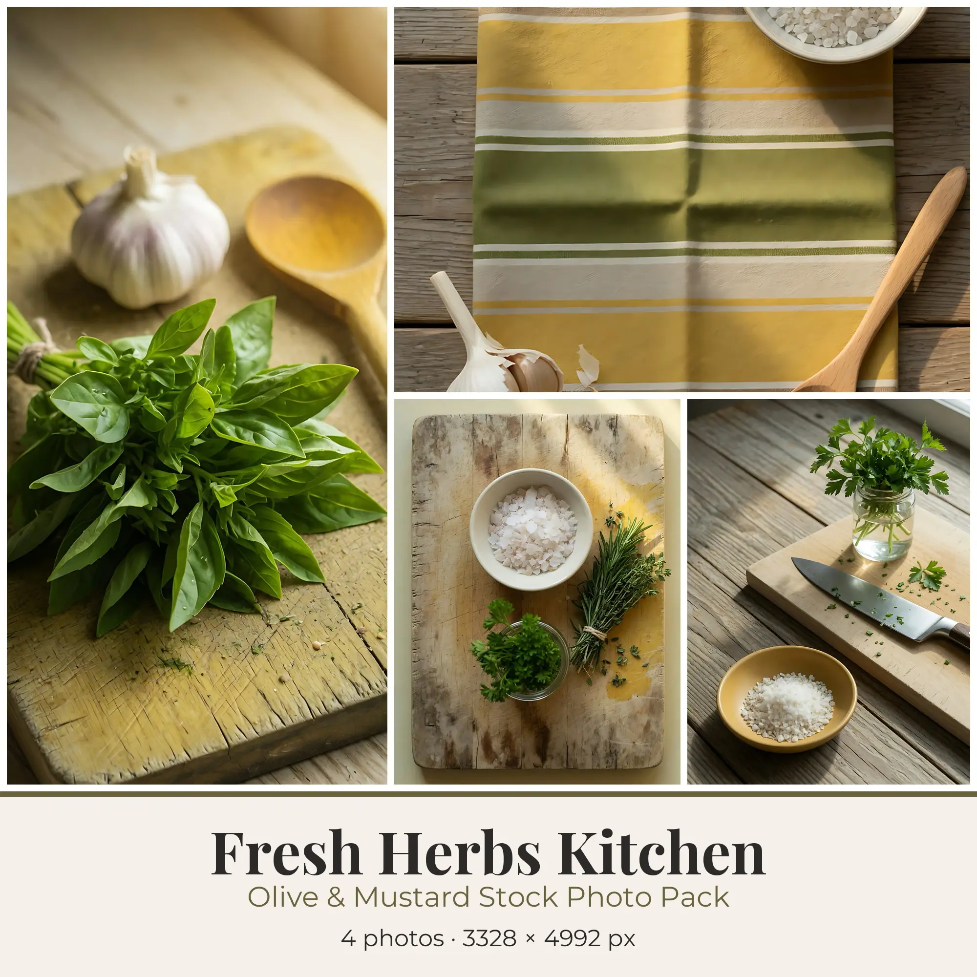 Stock Photos: Olive & Mustard Fresh Herbs Kitchen, 4 JPGs preview