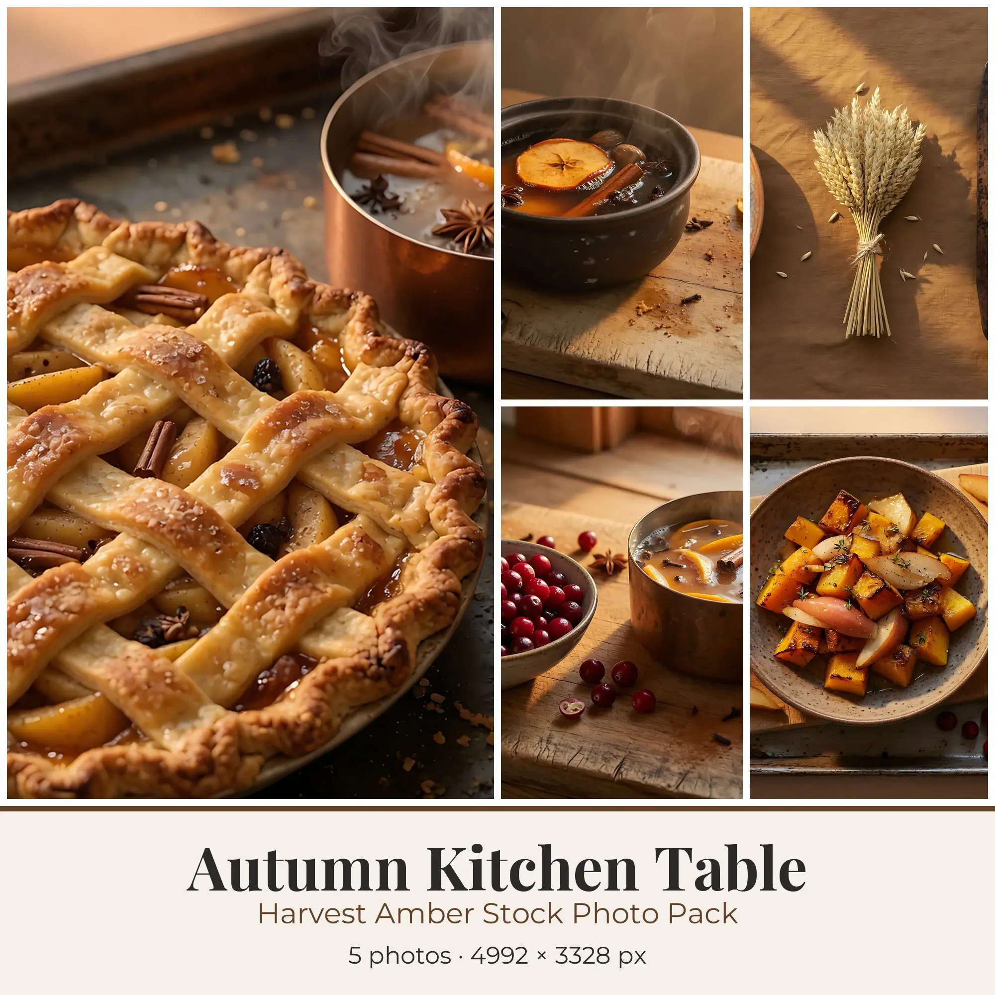 Stock Photos: Harvest Amber Autumn Kitchen Table, 5 JPGs preview