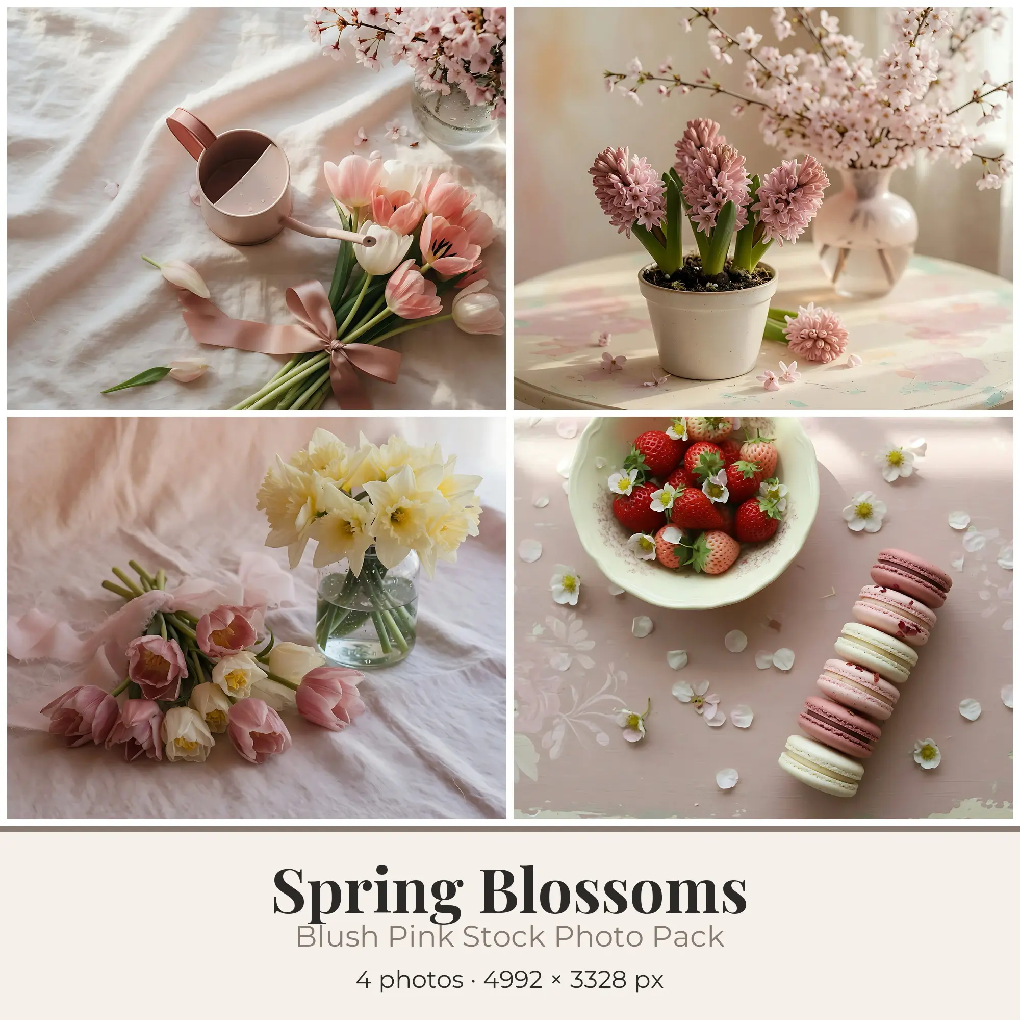 Stock Photos: Blush Pink Spring Blossoms, 4 JPGs preview