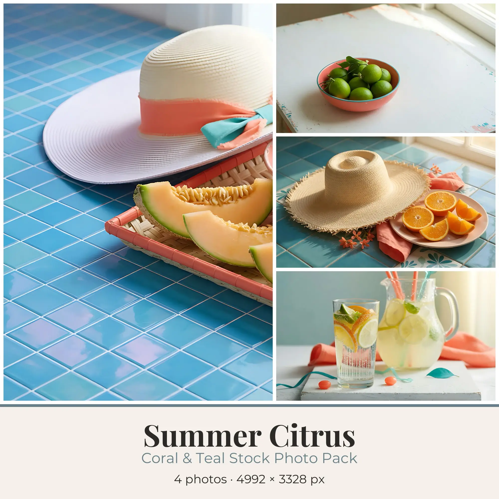 Stock Photos: Coral & Teal Summer Citrus, 4 JPGs preview