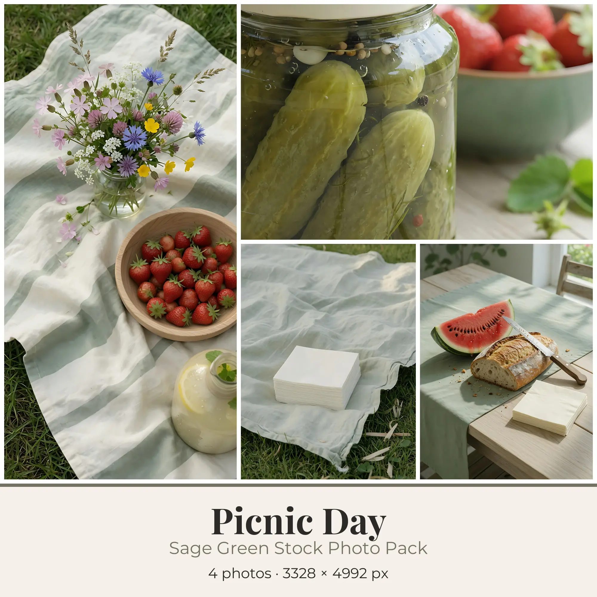 Stock Photos: Sage Green Picnic Day, 4 JPGs preview