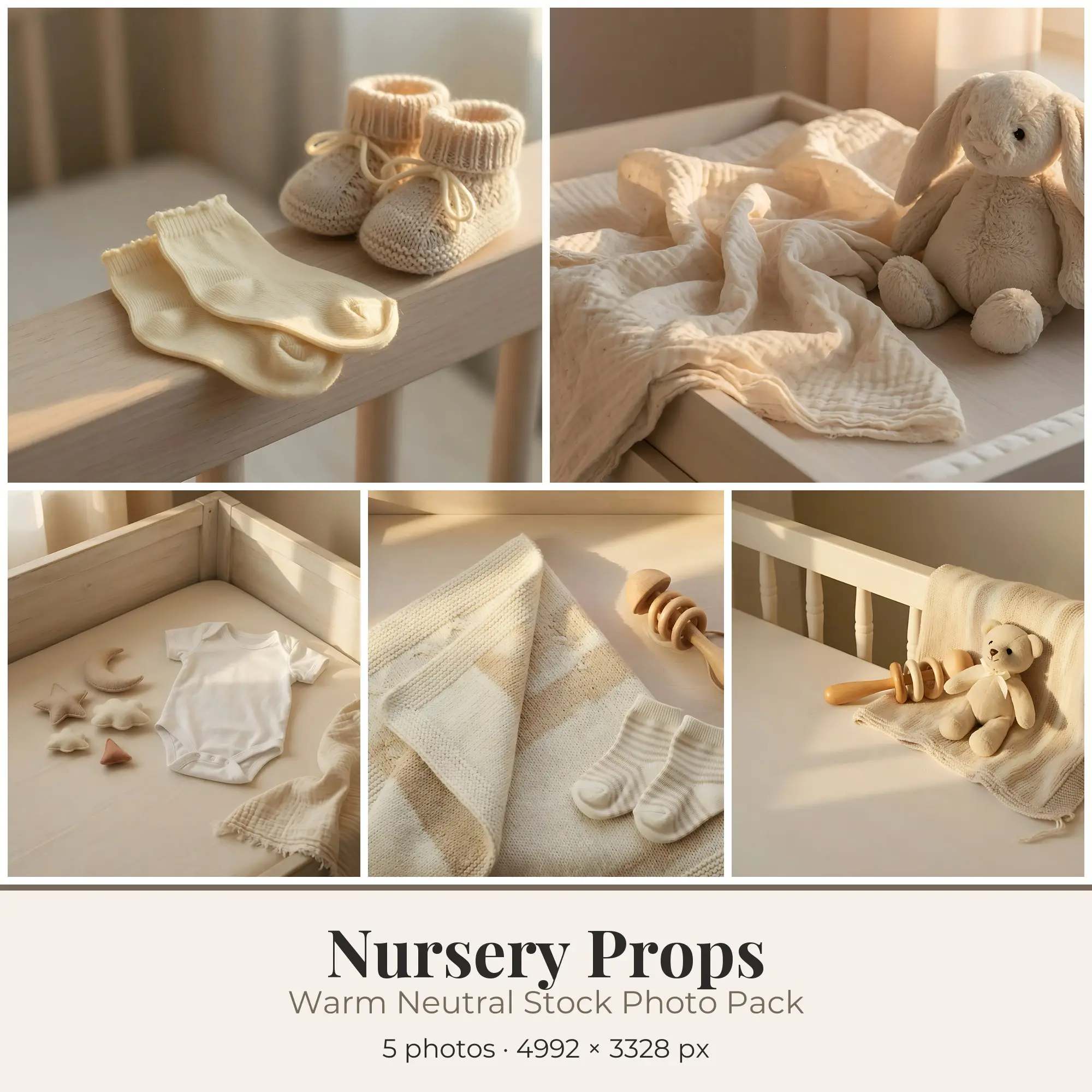 Stock Photos: Warm Neutral Nursery Props, 5 JPGs preview
