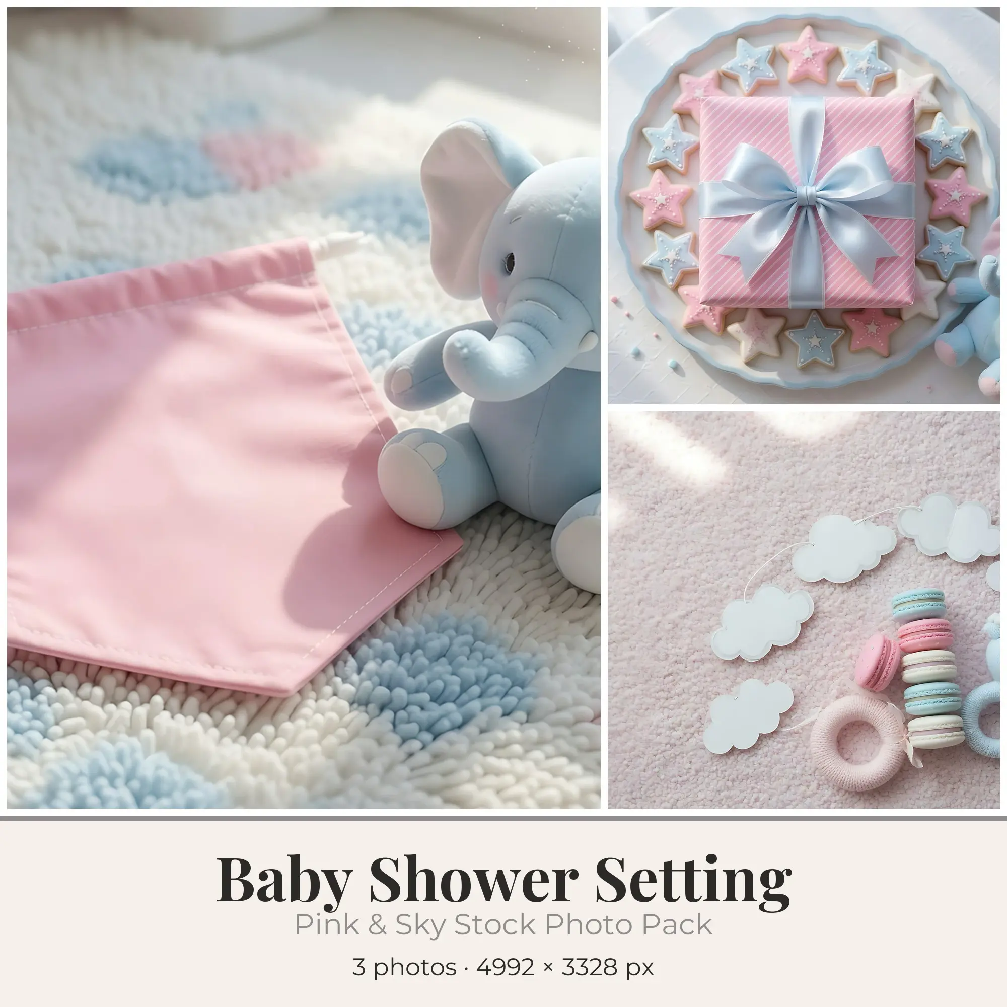 Stock Photos: Pink & Sky Baby Shower Setting, 3 JPGs preview