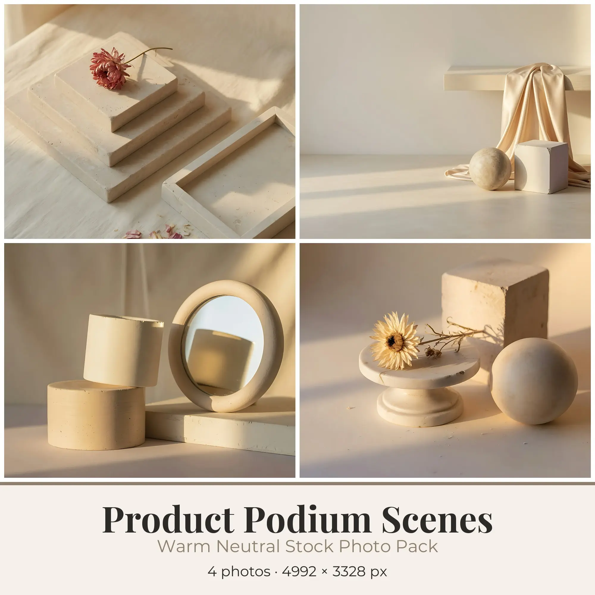 Stock Photos: Warm Neutral Product Podium Scenes, 4 JPGs preview