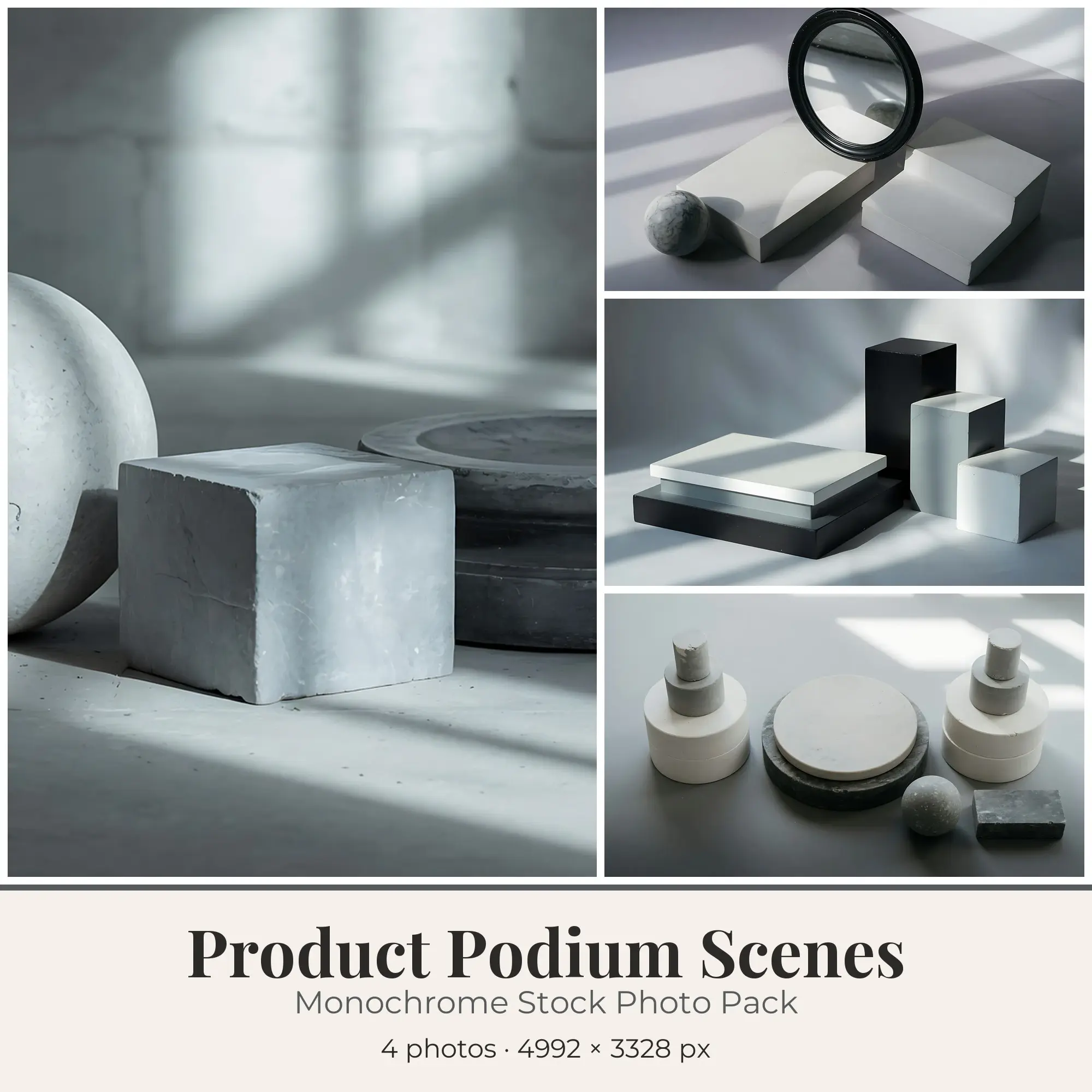 Stock Photos: Monochrome Product Podium Scenes, 4 JPGs preview