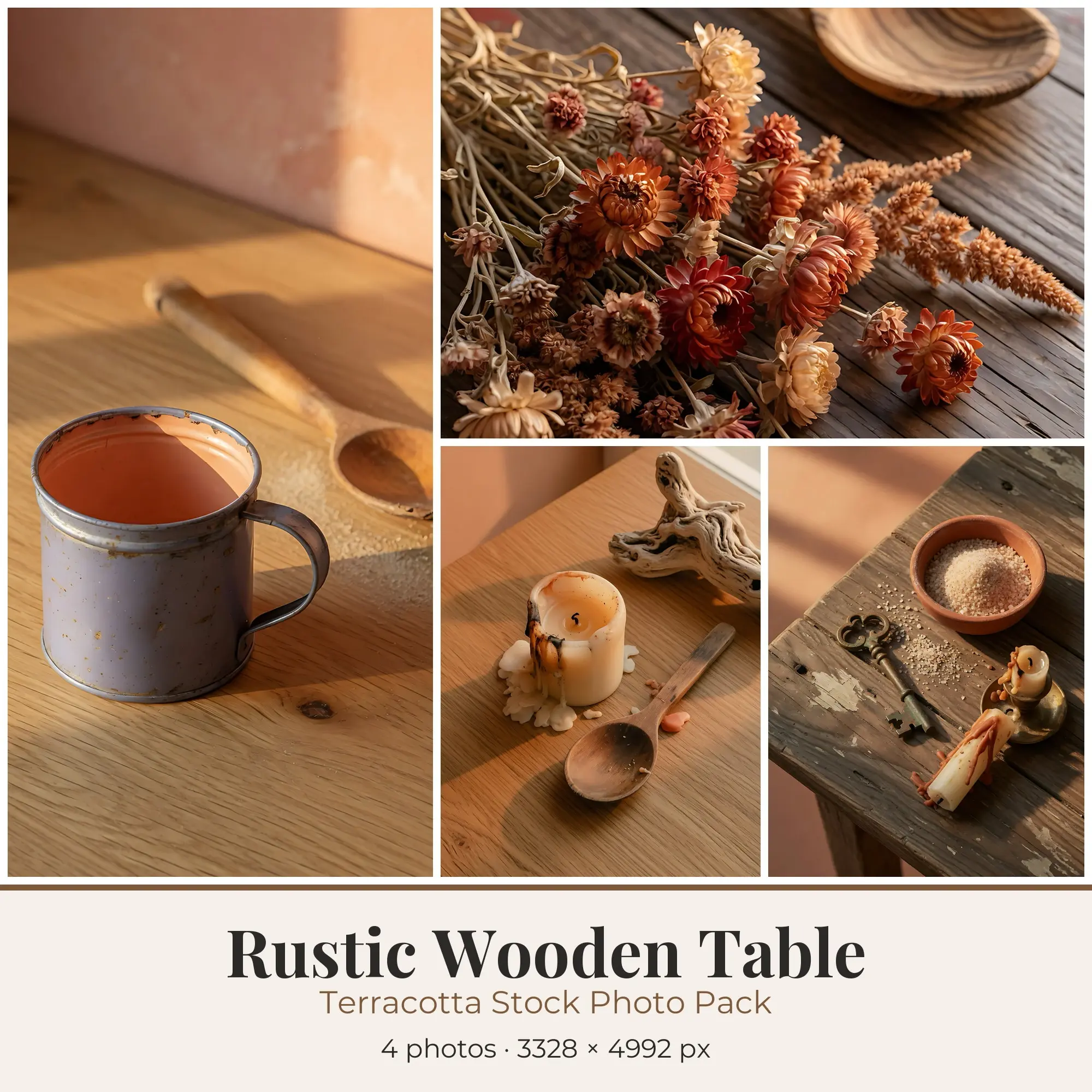 Stock Photos: Terracotta Rustic Wooden Table, 4 JPGs, preview 1 of 2