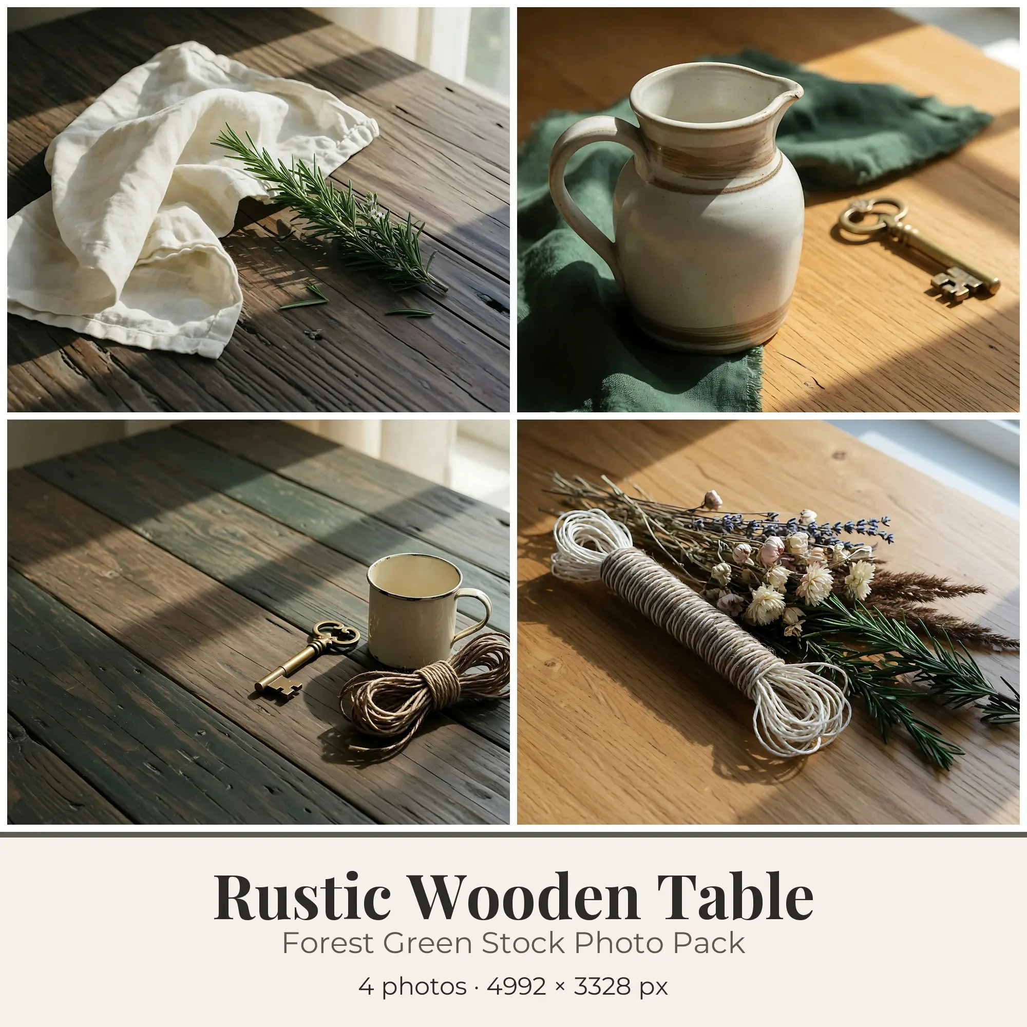 Stock Photos: Forest Green Rustic Wooden Table, 4 JPGs preview