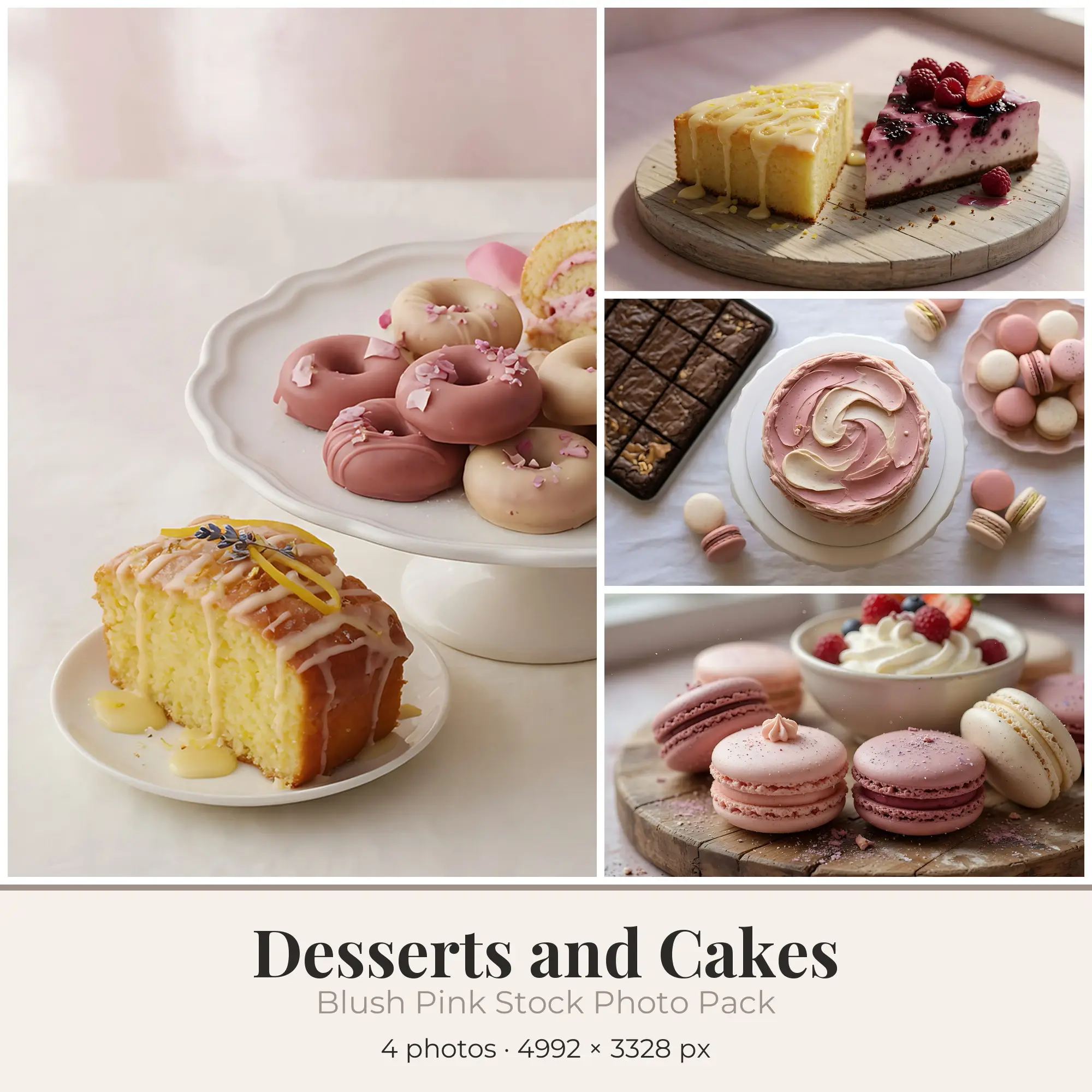 Stock Photos: Blush Pink Desserts and Cakes, 4 JPGs preview