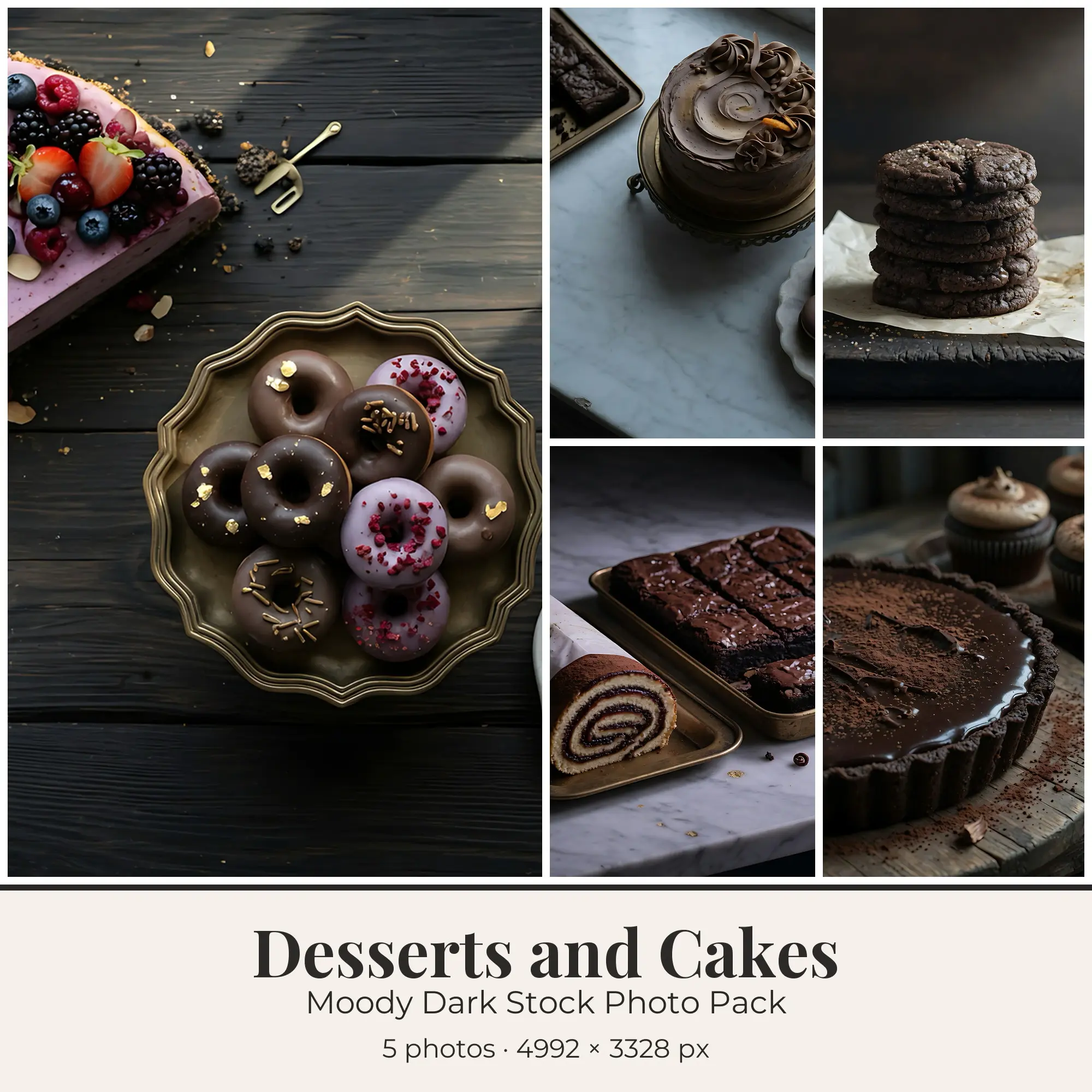 Stock Photos: Moody Dark Desserts and Cakes, 5 JPGs preview