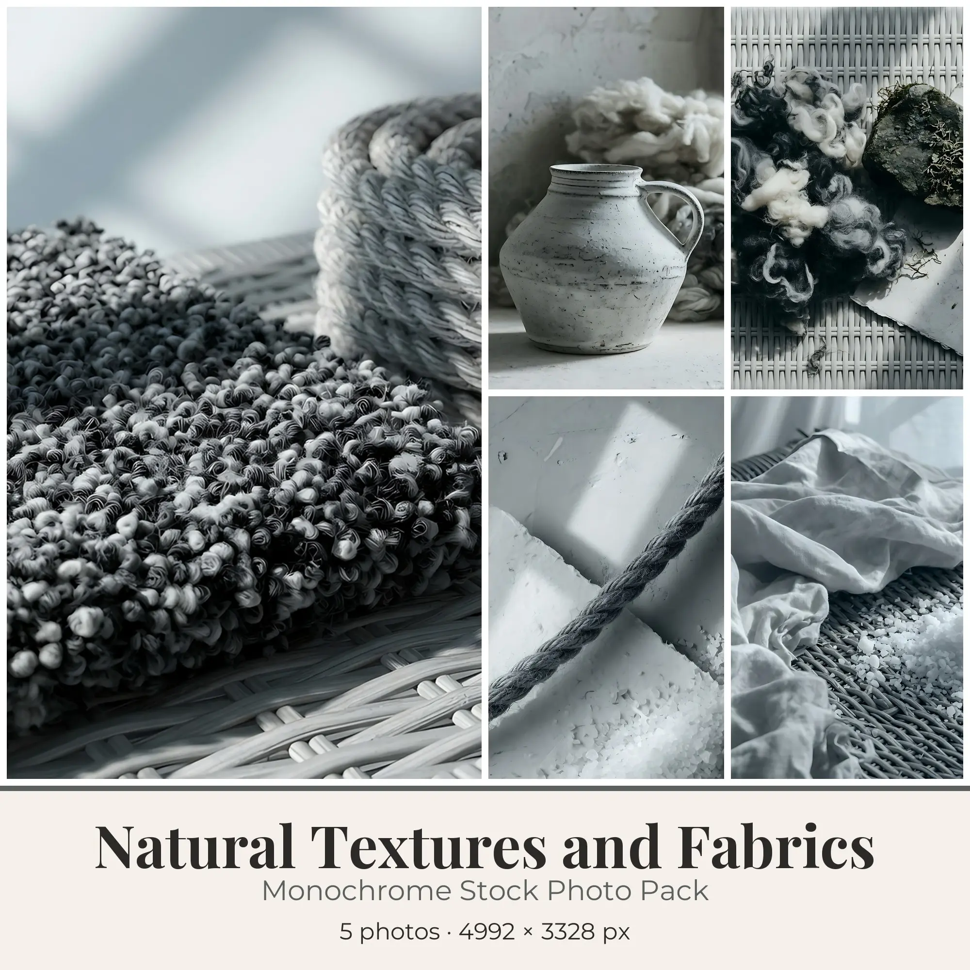 Stock Photos: Monochrome Natural Textures and Fabrics, 5 JPGs preview