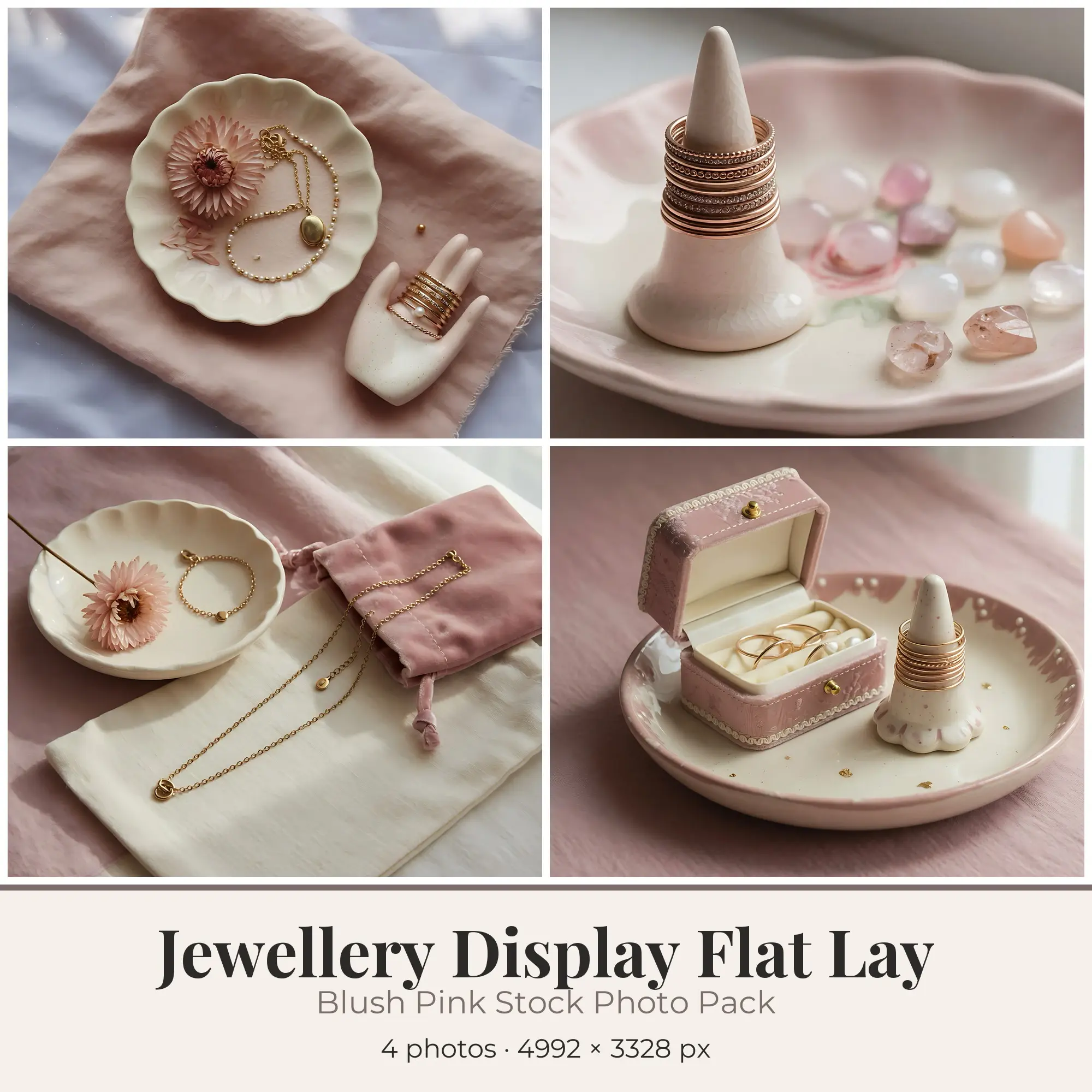 Stock Photos: Blush Pink Jewellery Display Flat Lay, 4 JPGs preview
