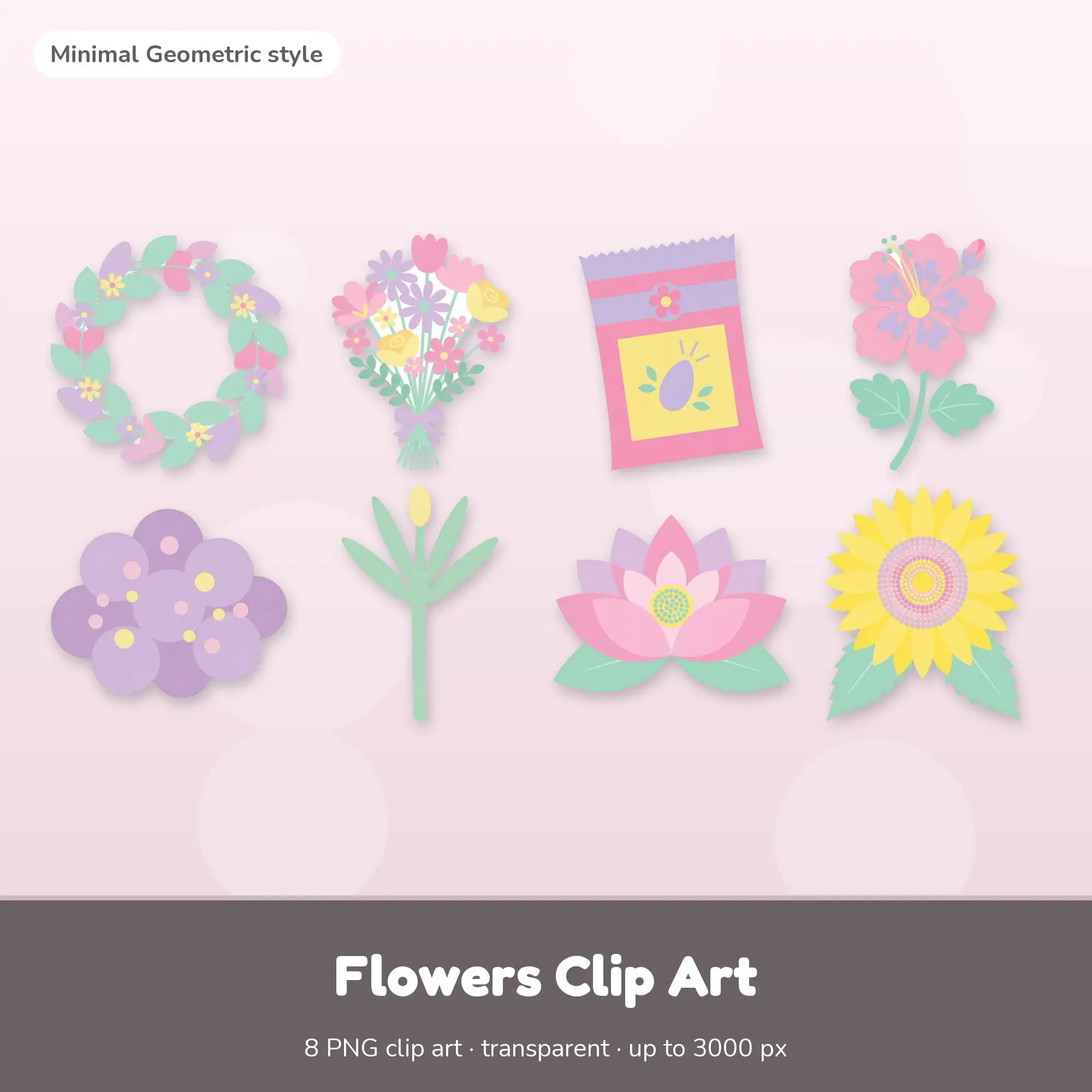 Transparent Flowers Clip Art - Wreath & Bouquet (Minimal Geometric) preview