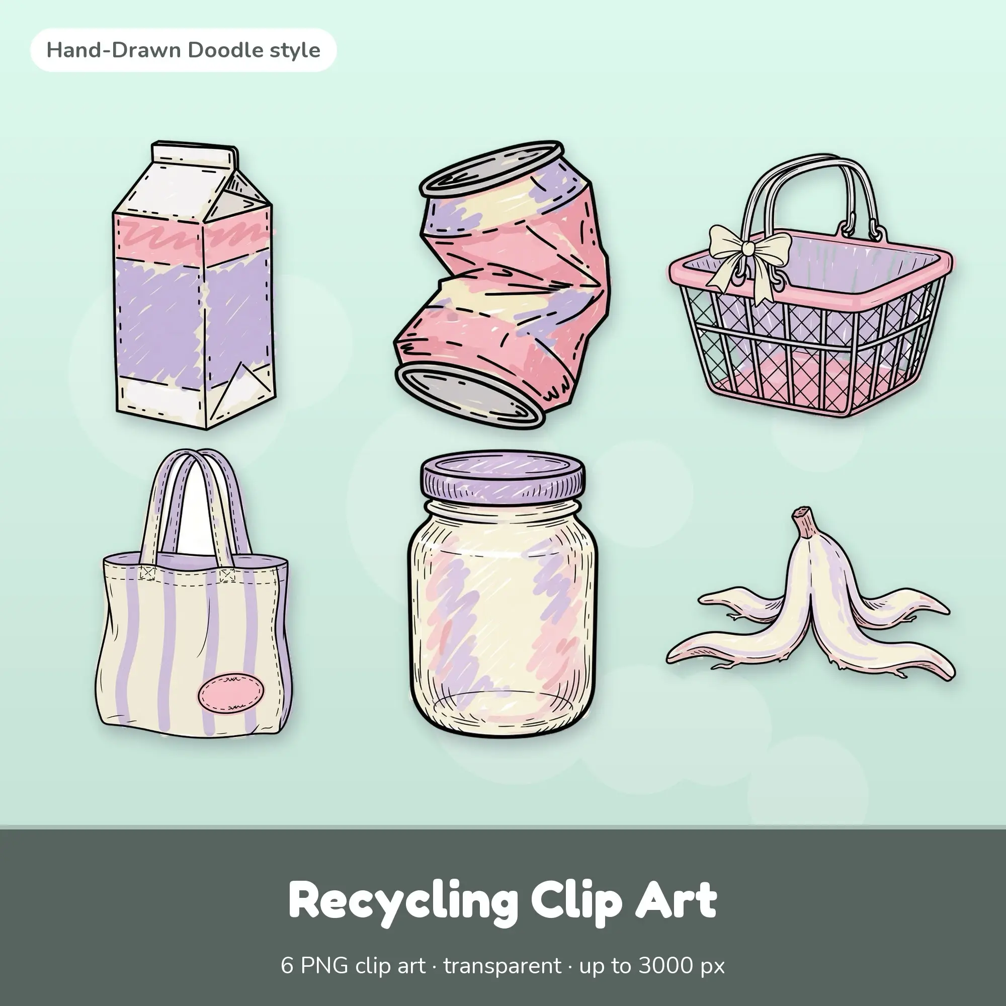 Recycling Clip Art - 6 Doodle PNGs: Milk Carton preview