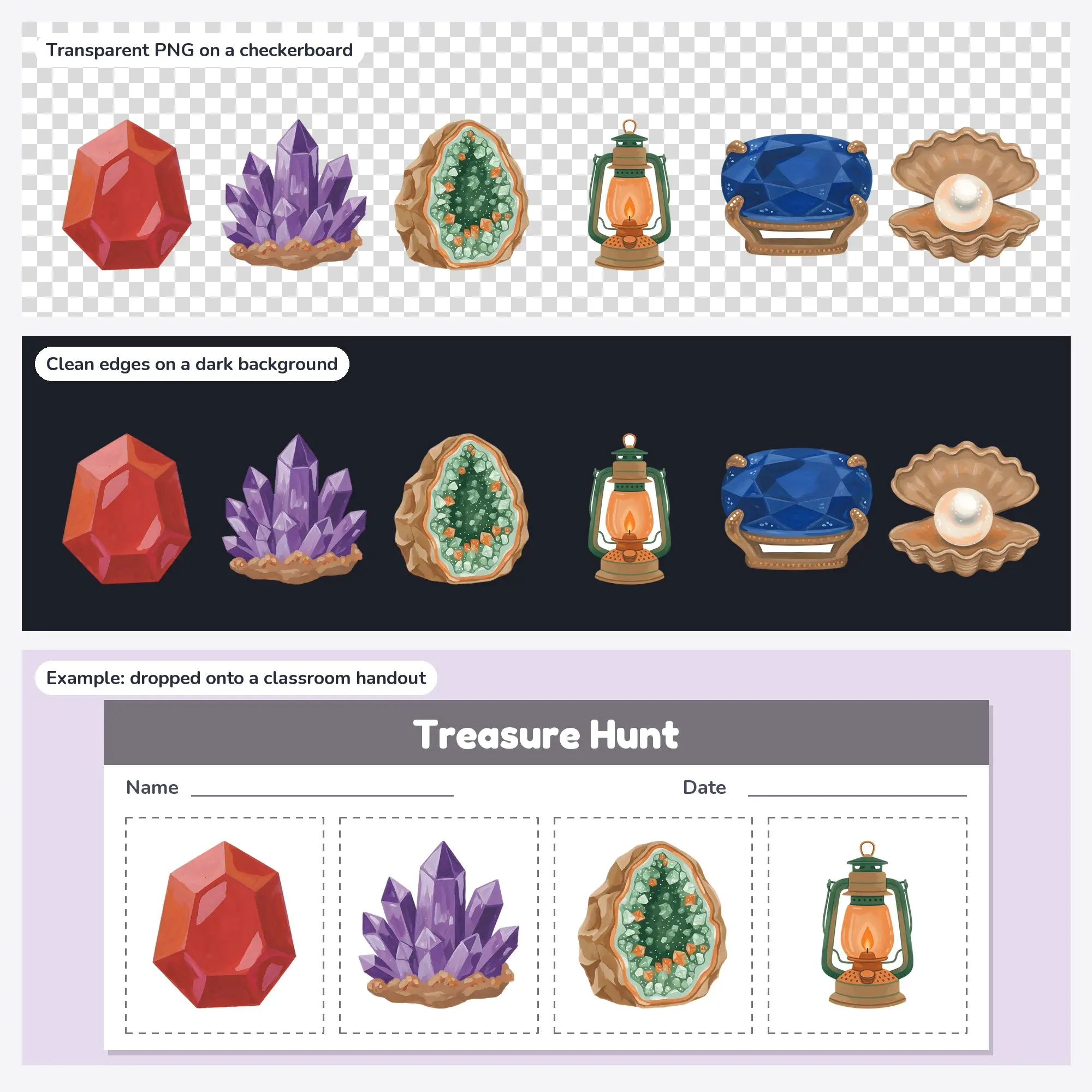 Treasure & Gems Clip Art - 6 Gouache PNGs: Ruby, preview 2 of 2