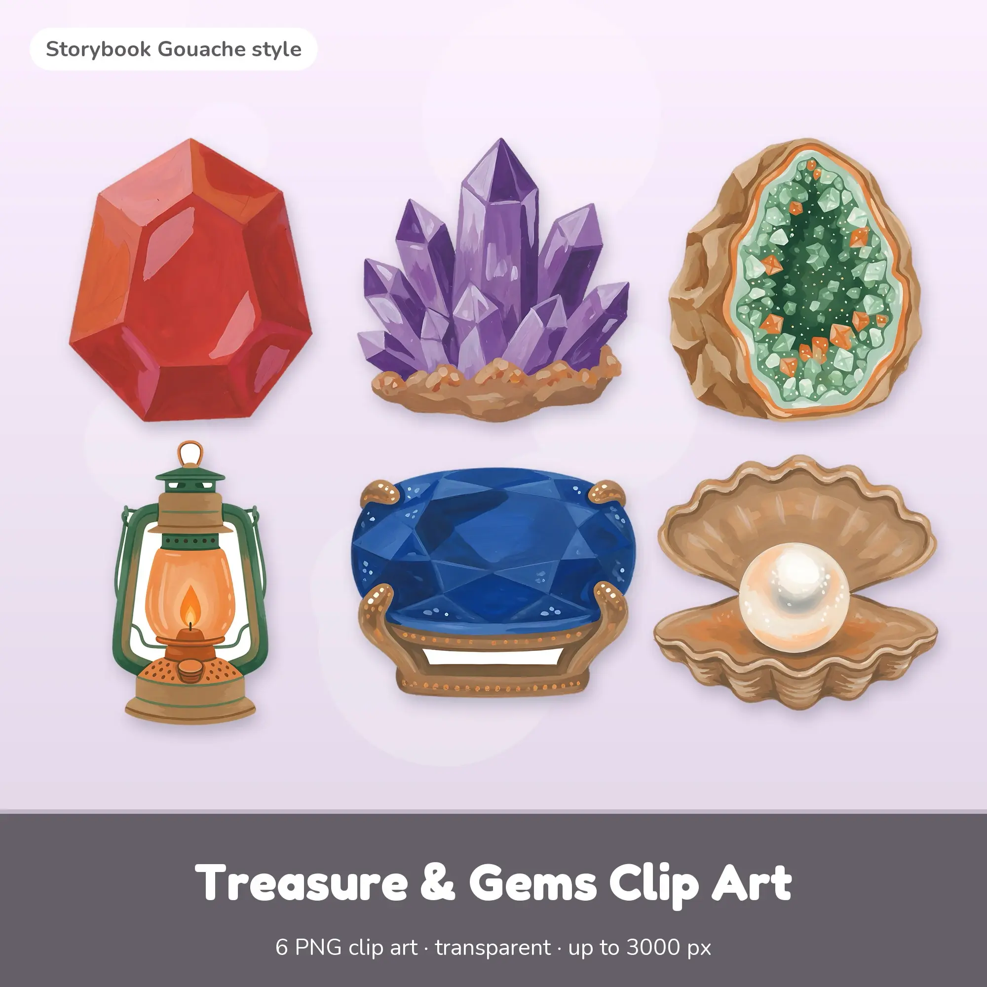 Treasure & Gems Clip Art - 6 Gouache PNGs: Ruby preview