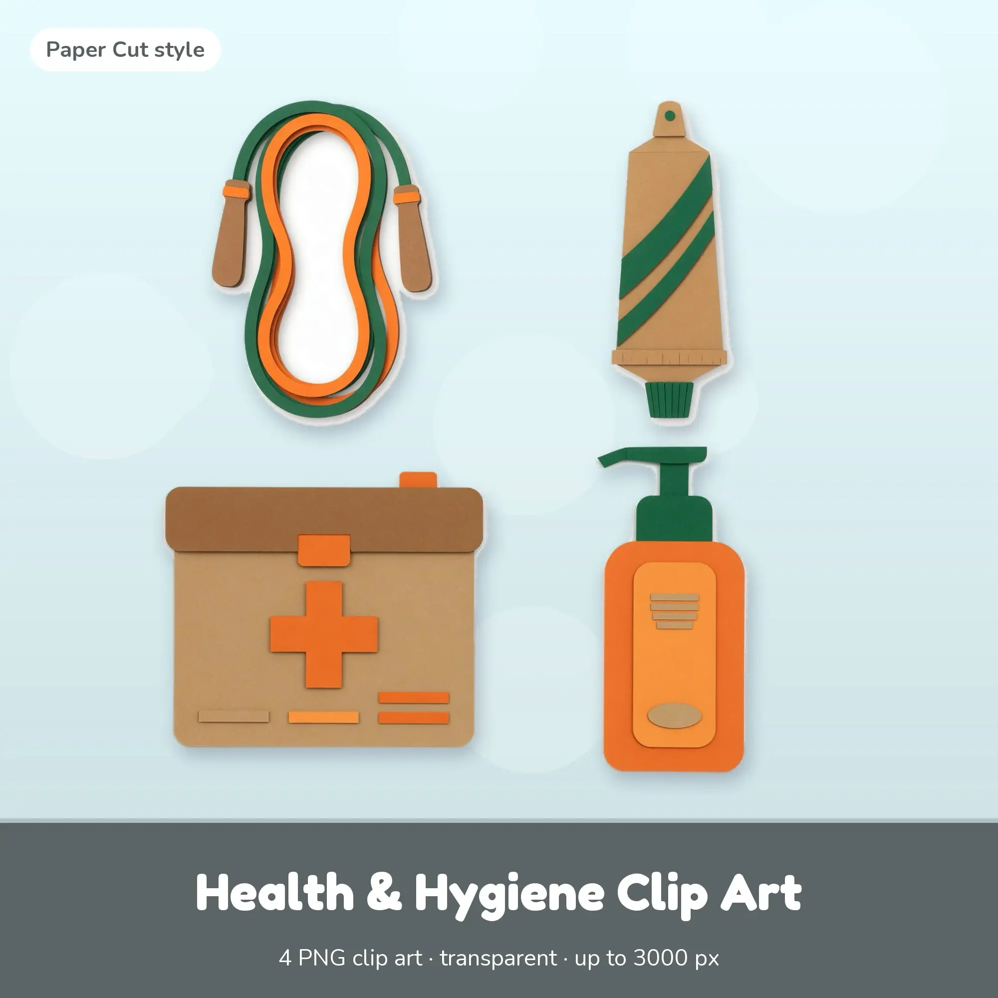 Health & Hygiene Clip Art - 4 Paper Cut PNGs: Jump Rope preview