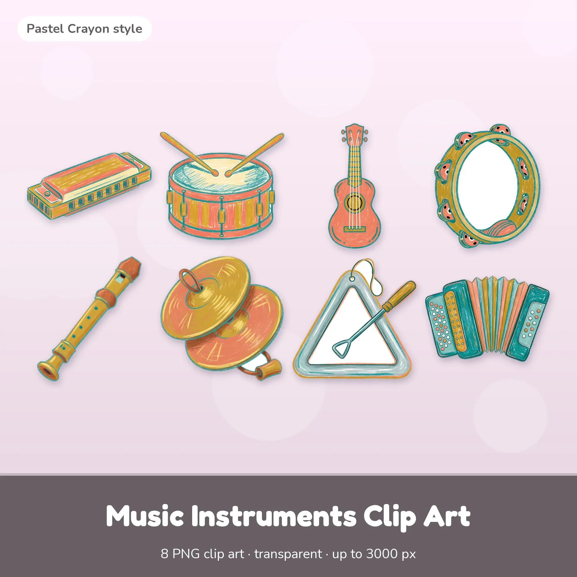 Music Instruments Clip Art - 8 Crayon PNGs: Harmonica preview