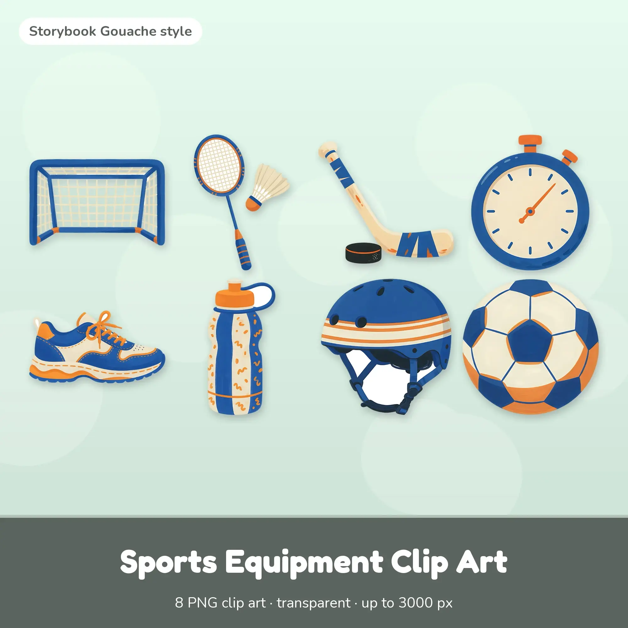 Sports Equipment Clip Art - 8 Gouache PNGs: Goal Net preview