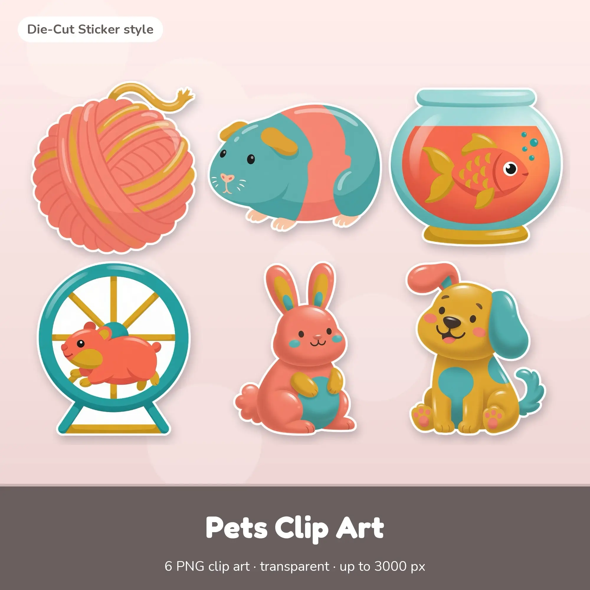 Pets Clip Art: Ball, Guinea Pig & More - Die-Cut Sticker PNGs preview