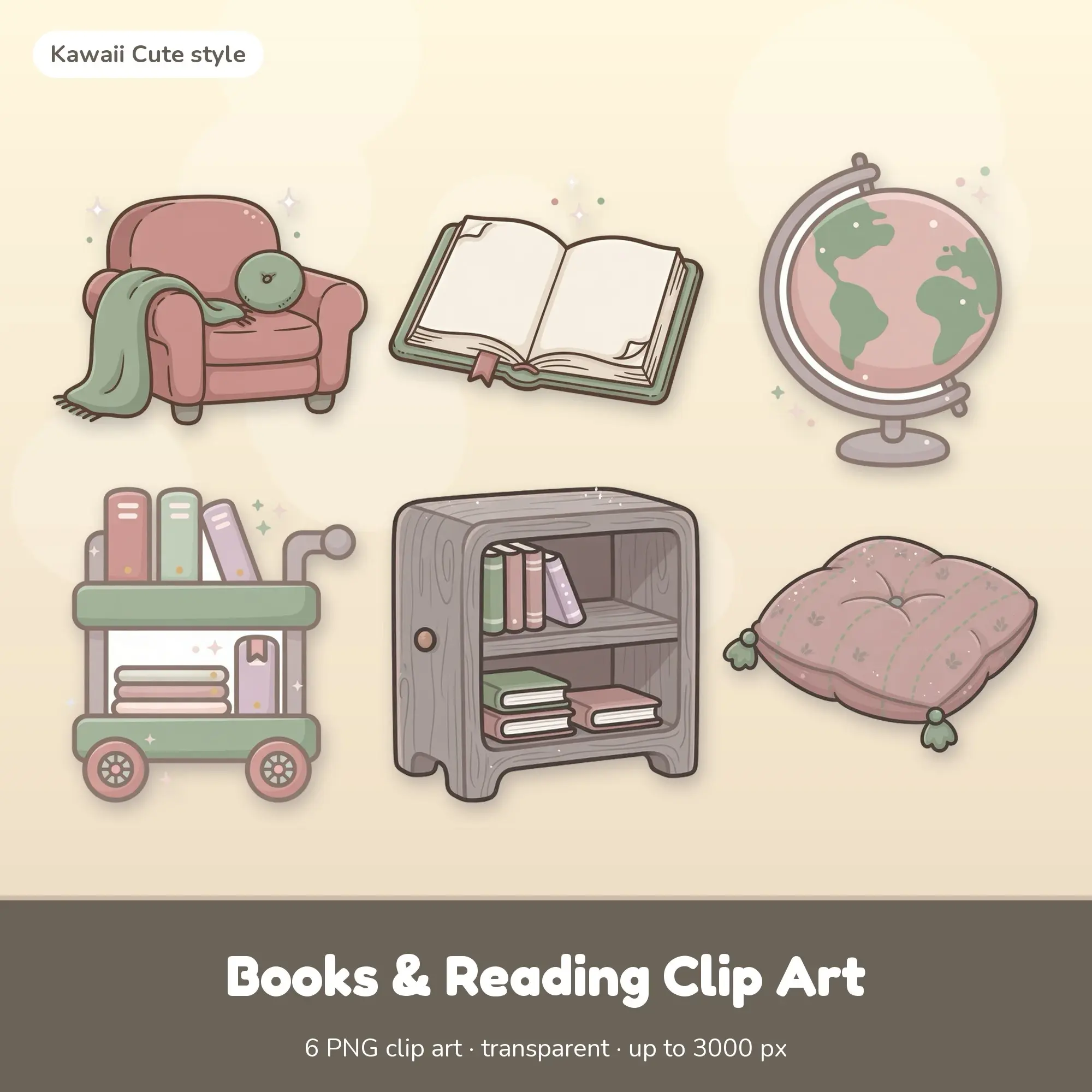 Books & Reading Clip Art - 6 Cute PNGs: Cozy Armchair preview