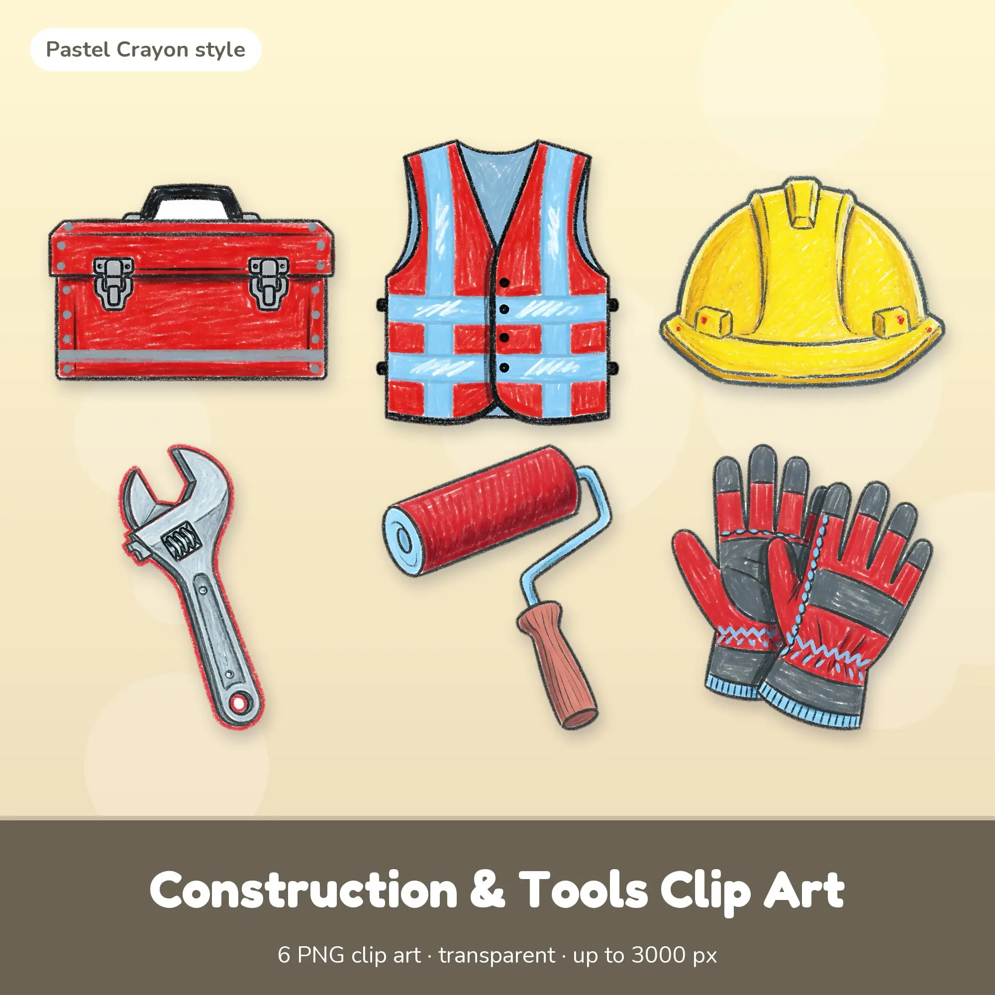 Construction & Tools Clip Art - 6 Crayon PNGs: Toolbox, preview 1 of 2